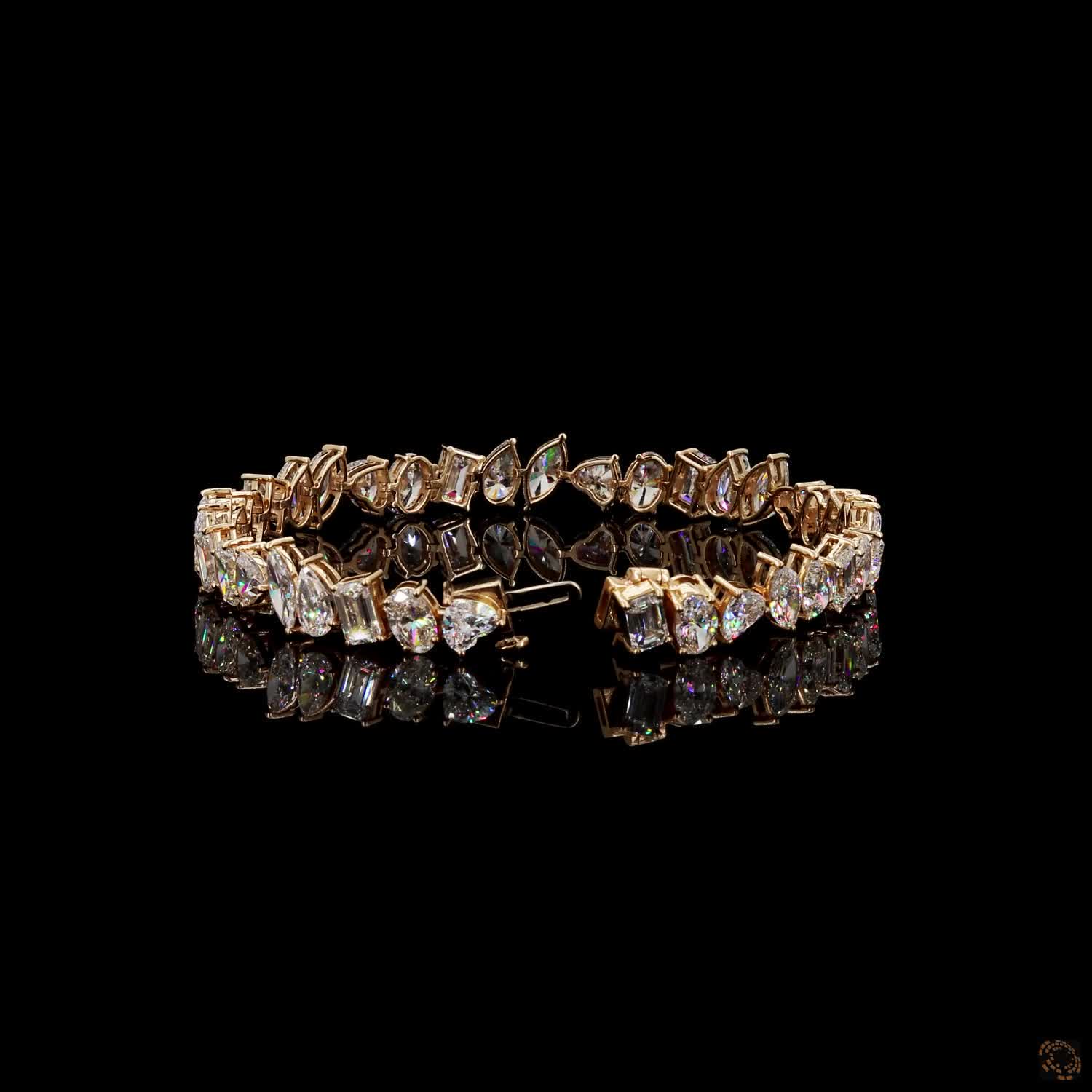 12.68 Ct Mixed Cut Diamond Eternity Line Bracelet in Yellow Gold