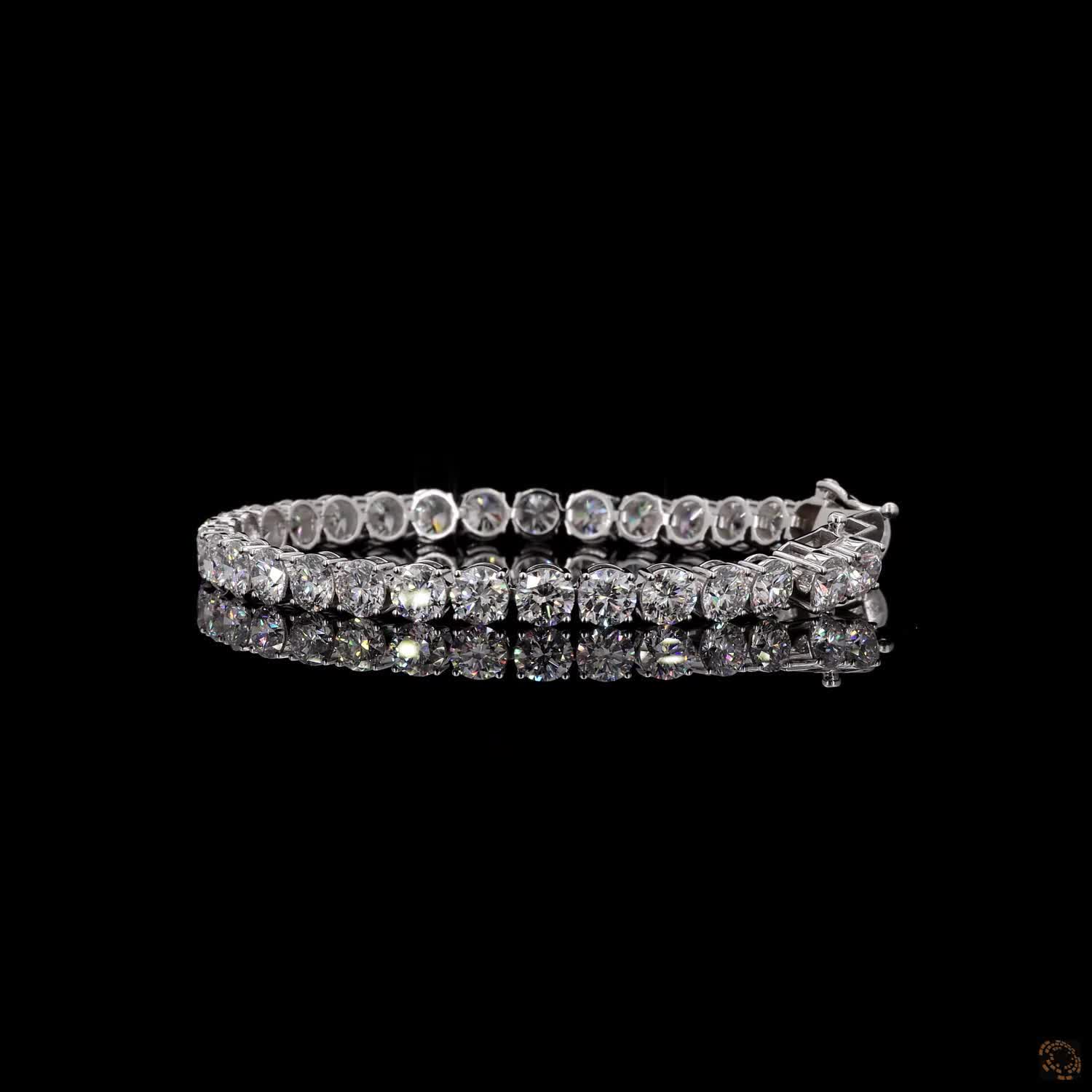 15.90 Ct Round Brilliant Cut Diamond Tennis Bracelet in 14K White Gold – Classic Box Clasp Safety Lock