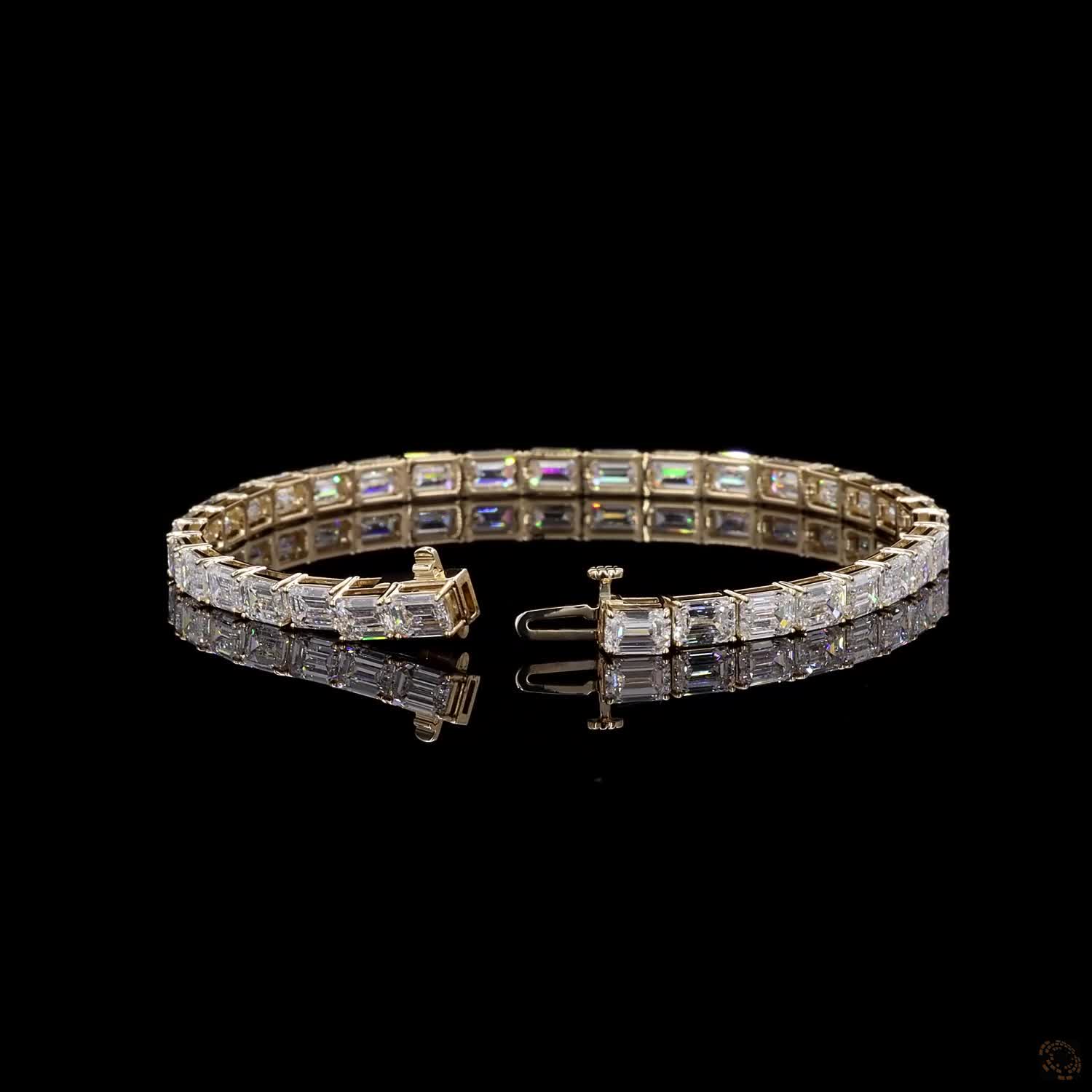 13.78 Ct East-West Emerald Cut Diamond Tennis Bracelet in 14K Yellow Gold