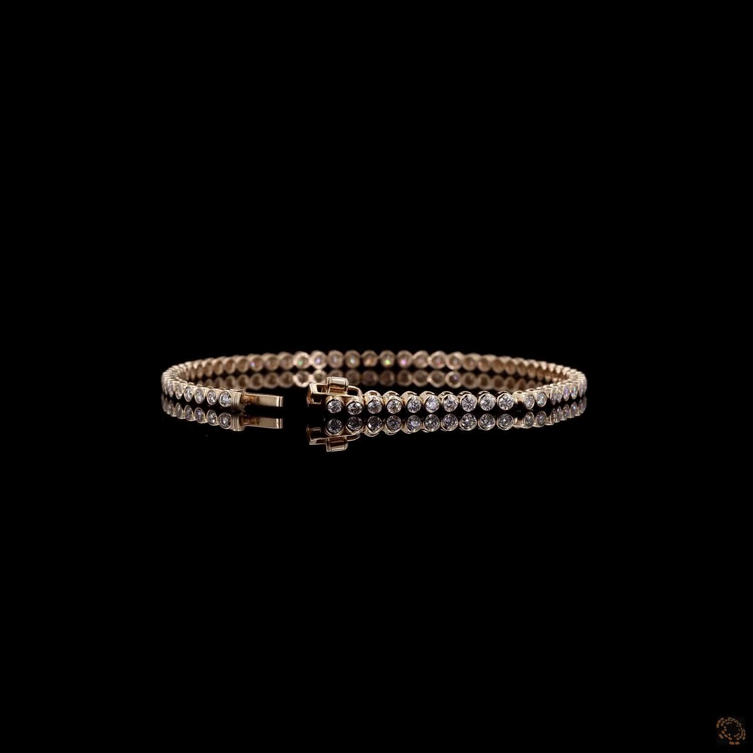 2.21 Ct Round Cut Bezel Set Moissanite Tennis Bracelet in 14K Yellow Gold | Full Bezel Diamond Alternative Line Bracelet