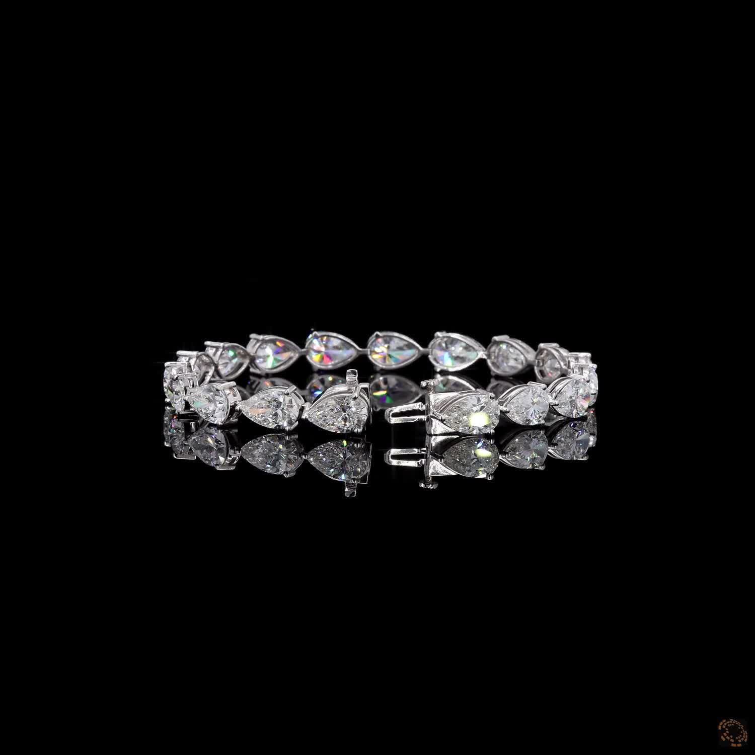 20.31 Ct Pear Cut Moissanite Tennis Bracelet in 14K White Gold | Horizontal East-West Teardrop Diamond Alternative Line Bracelet