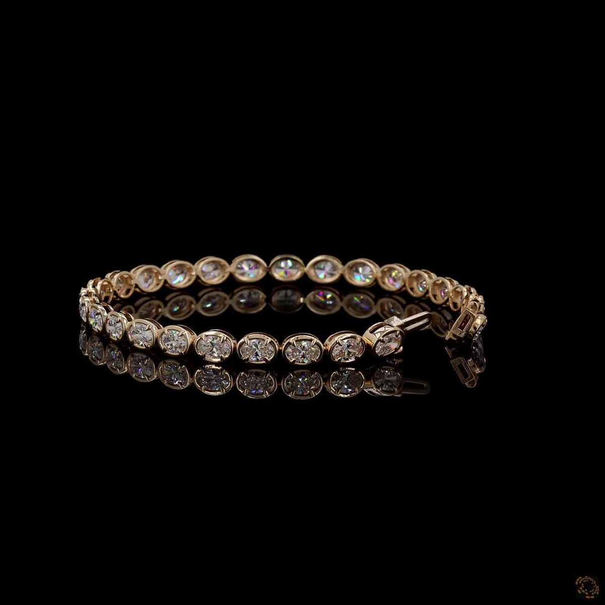 6.92 Ct Bezel-Set Oval Cut Diamond Tennis Bracelet in Yellow Gold