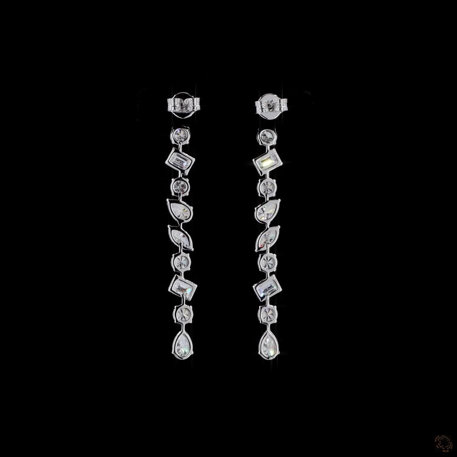 4.49 Ct White Gold Multi-Cut Mixed Shape Diamond Linear Drop Earrings