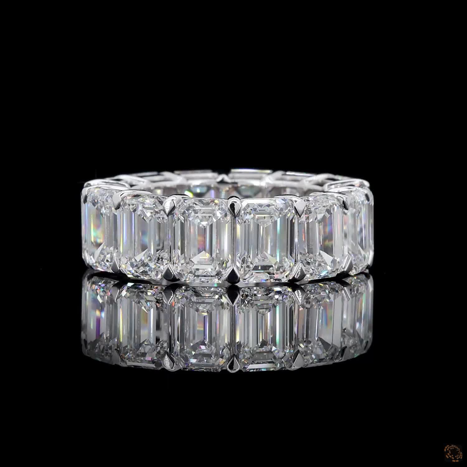 16.12 Ct Full Eternity Wedding Band, Emerald Cut Anniversary Band, White Gold Lab Diamond Bridal Ring