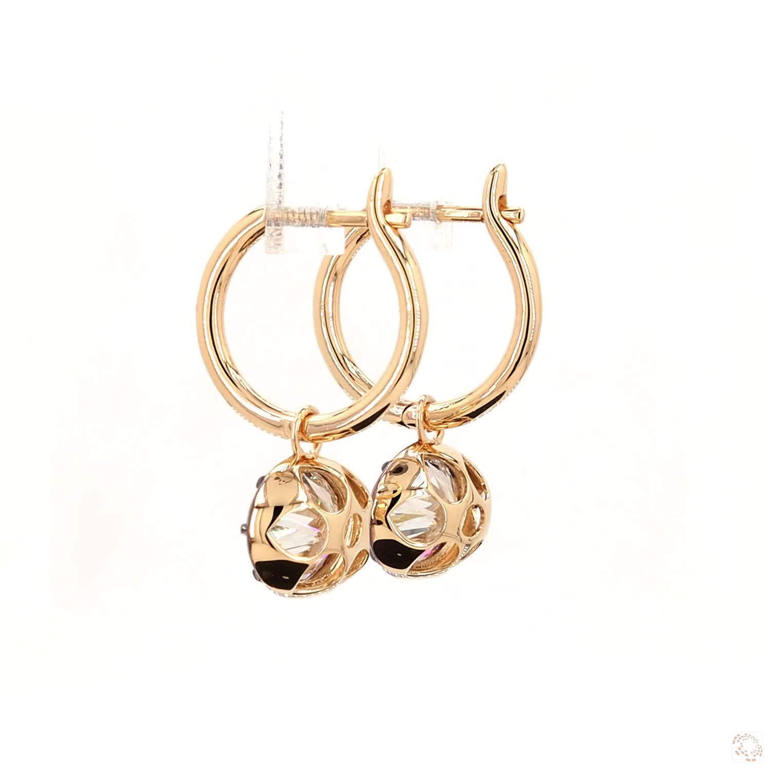 5.02 Ct East-West Oval Cut Diamond Bezel Huggie Charm Earrings in Two-Tone Gold