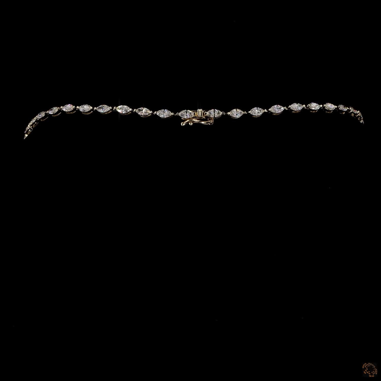 8.18 Ct Marquise Cut Diamond Tennis Necklace in Yellow Gold | East-West Graduated Diamond Riviera Collar