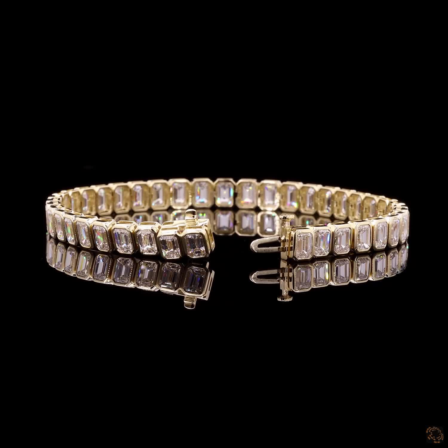 16.92 Ct Yellow Gold Emerald Cut Bezel Fancy Bracelet, Modern Bezel Set Moissanite Statement Bracelet, Architectural Stackable Fine Jewelry, Gift for Her