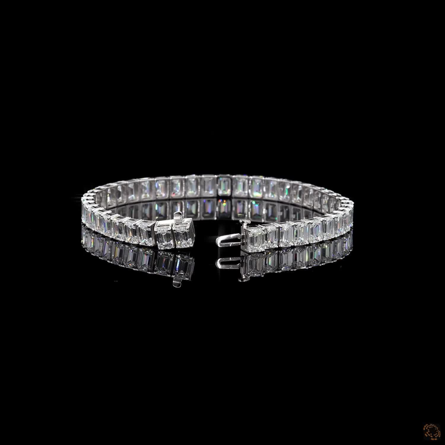 9.88 Ct White Gold Emerald Cut Tennis Bracelet, Vertical Emerald Moissanite Eternity Bracelet, Modern Architectural Fine Jewelry, High-End Bridal Gift