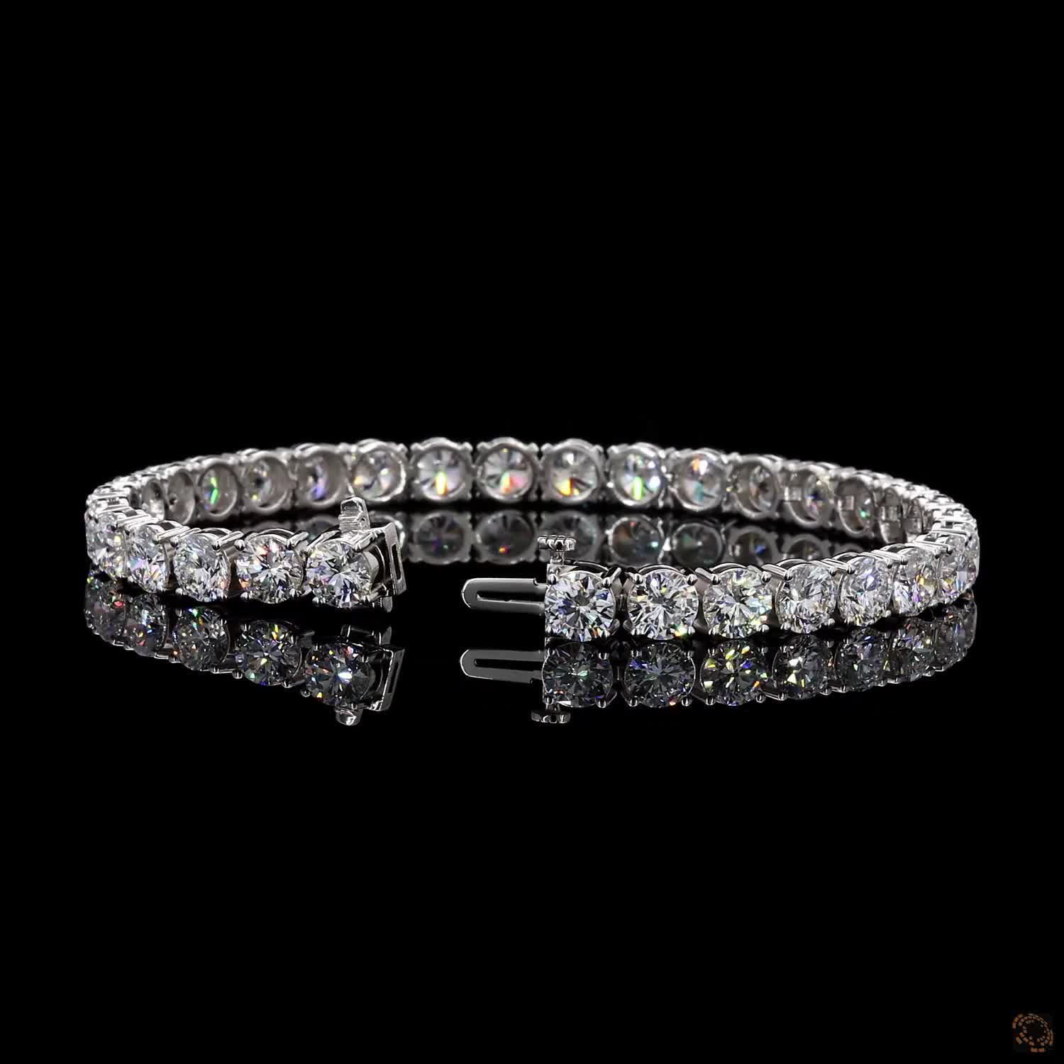 16.98 Ct 14K White Gold Round Moissanite Tennis Bracelet with Double Latch Box Clasp
