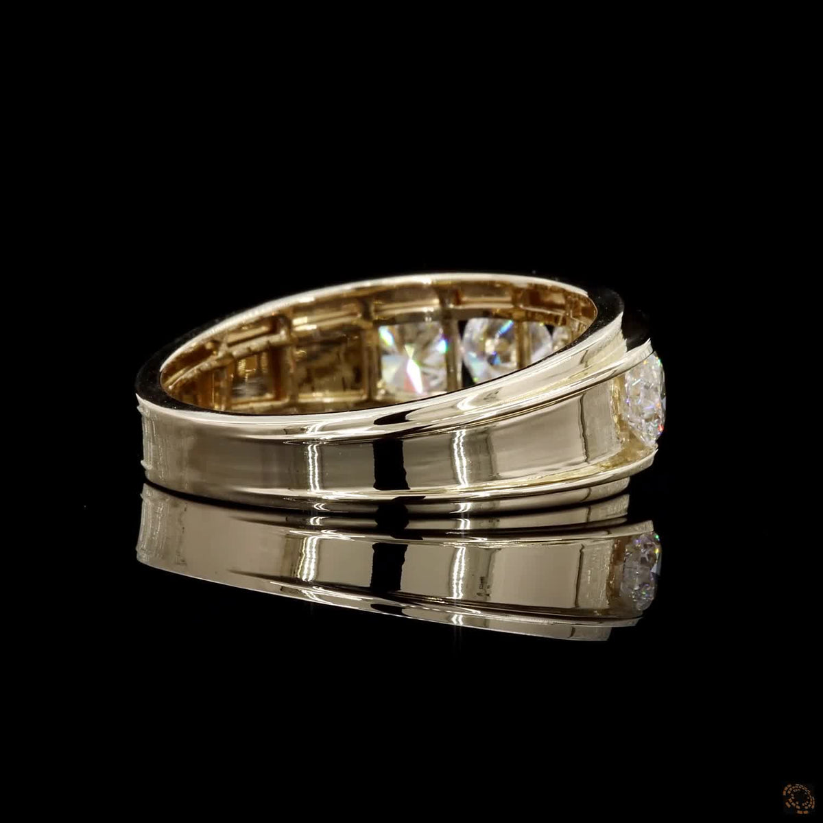 2.46 Ct Men's Channel Set Diamond Band, Yellow Gold Diamond Wedding Band, Round Diamond Men's Band, Thick Channel Set Ring