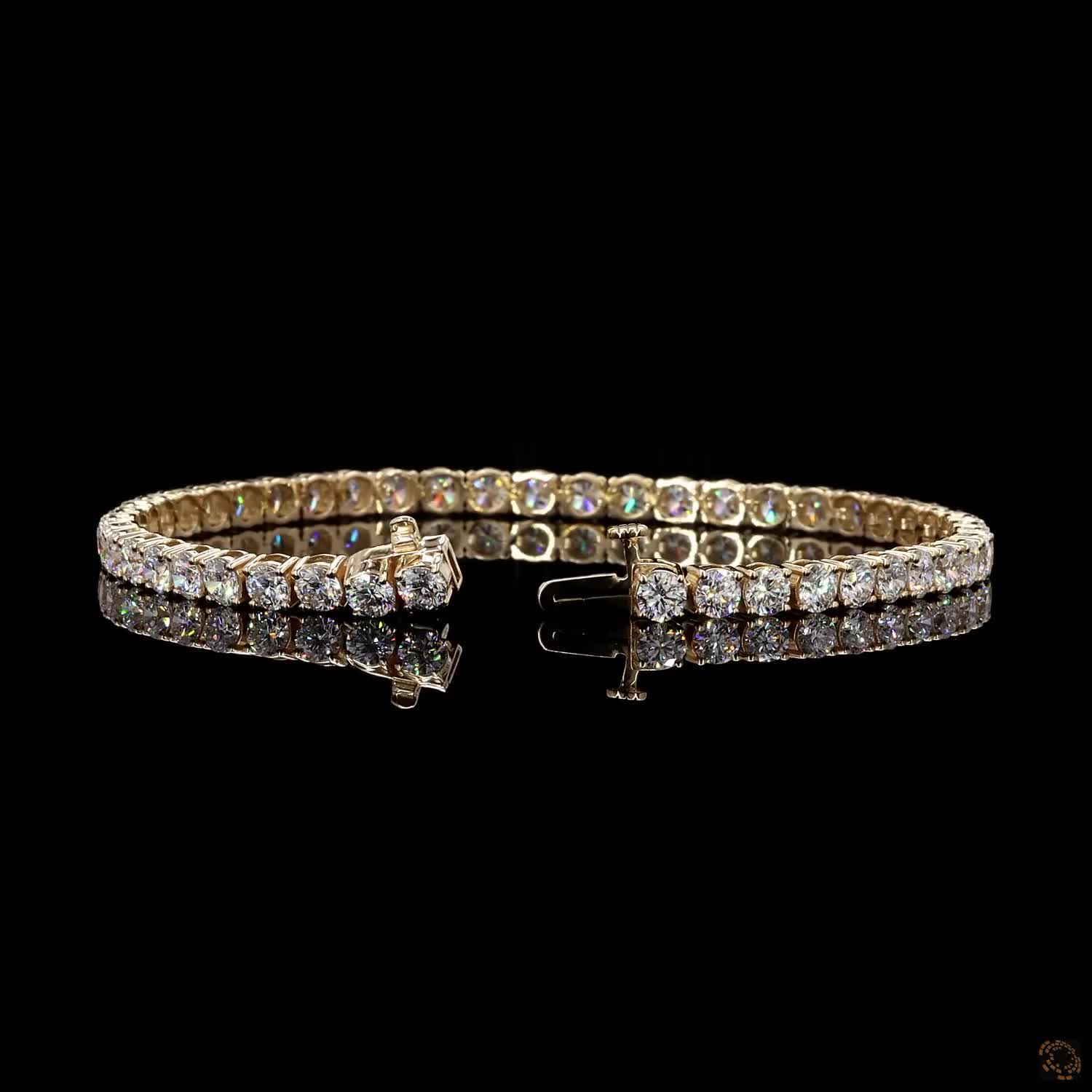 8.18 Ct 14K Yellow Gold Round Moissanite Tennis Bracelet with Double Latch Box Clasp