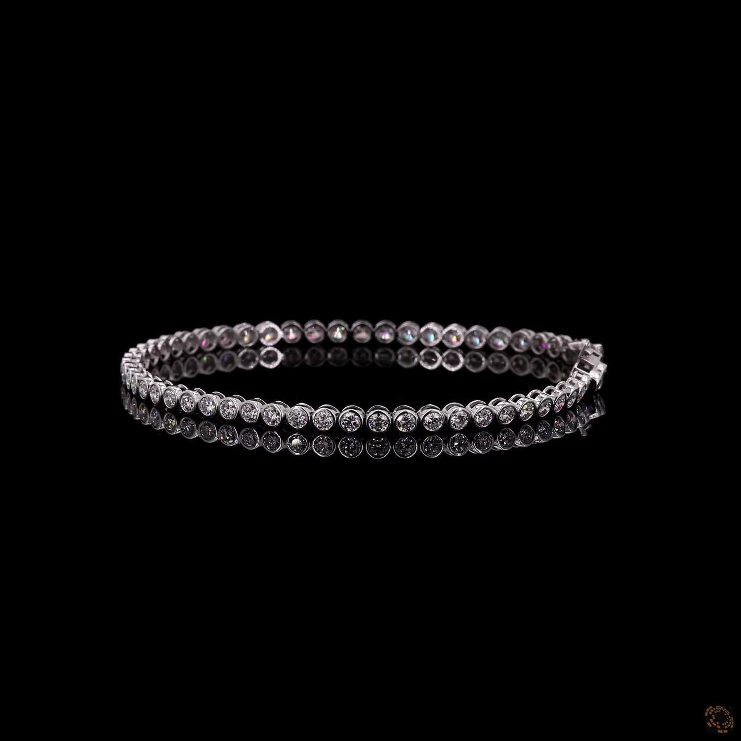 3.46 Ct 14K White Gold Round Cut Bezel Set Moissanite Tennis Bracelet with Double Latch Box Clasp