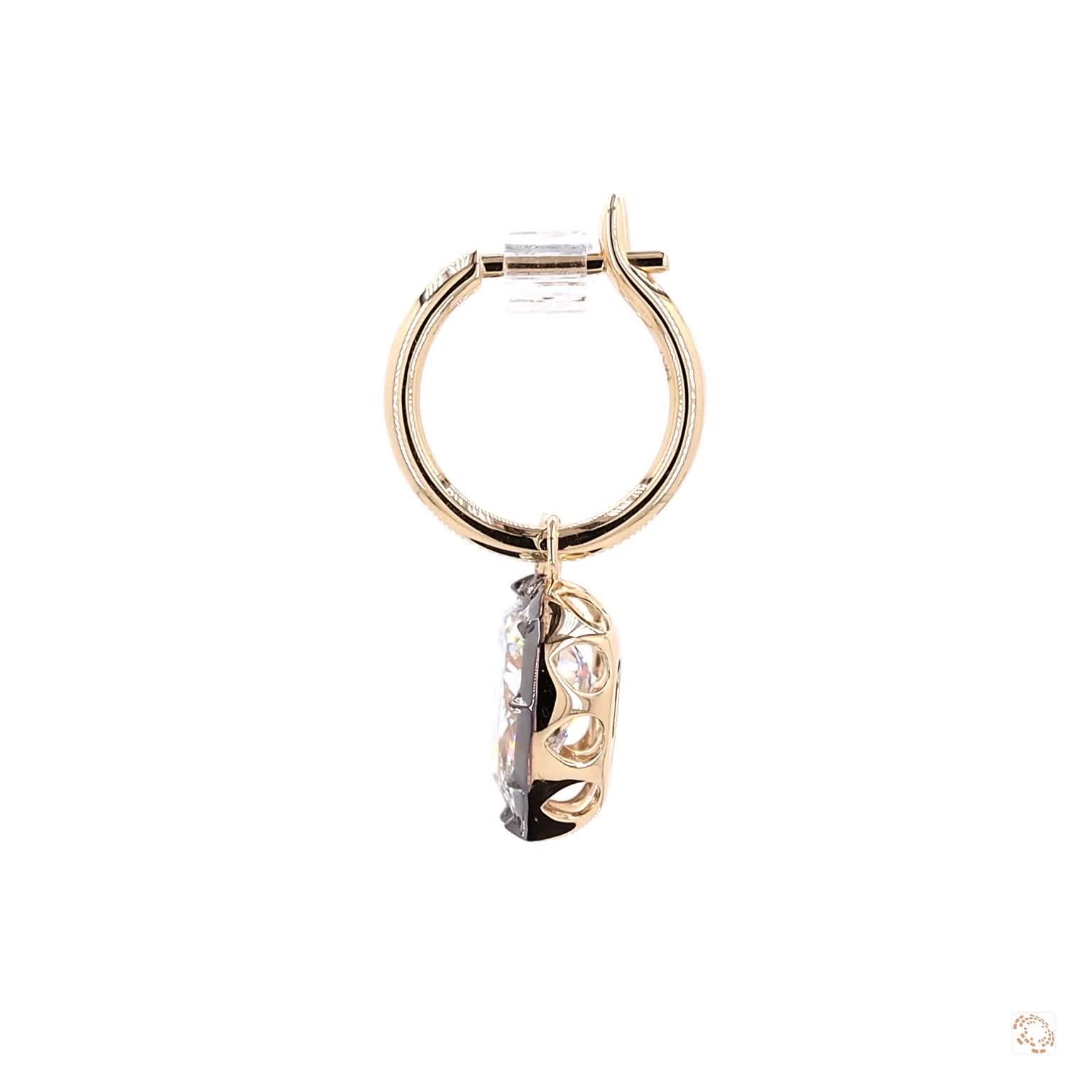 4.16 Ct Black Rhodium Pear Cut Diamond Drop Huggie Earrings in 14K Gold | Two-Tone Teardrop Hoops