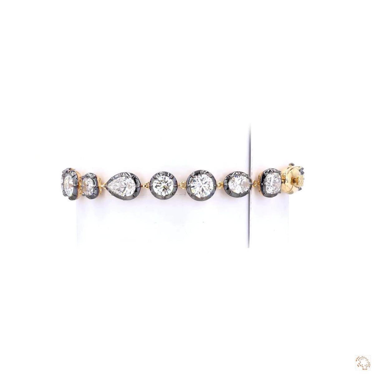 11.59 Ct Multi-Shape Diamond Bezel Tennis Bracelet in Two-Tone 14K Yellow Gold & Black Rhodium