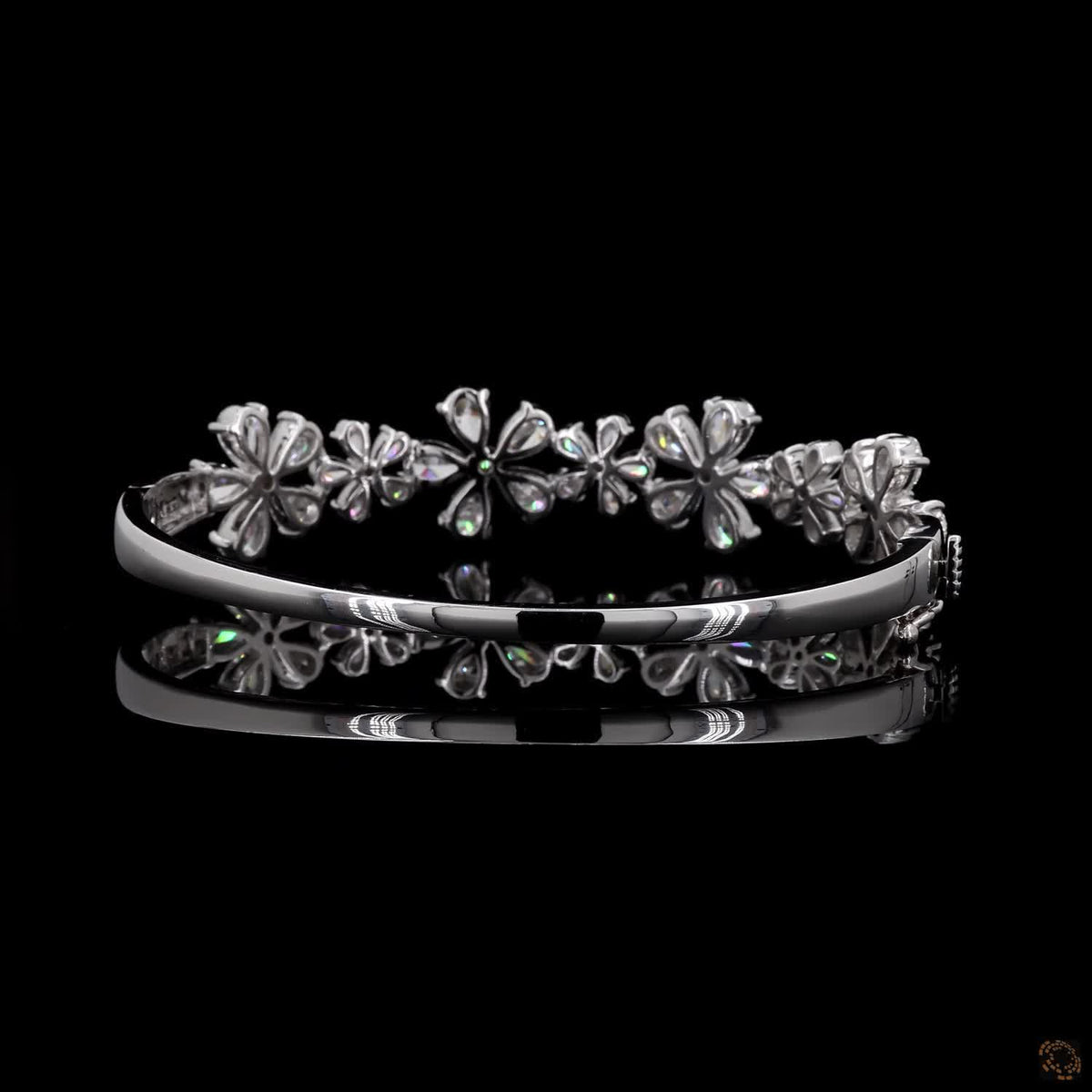 8.72 Ct Designer Floral Diamond Pear Cut Diamond Cluster Open Bangle in White Gold