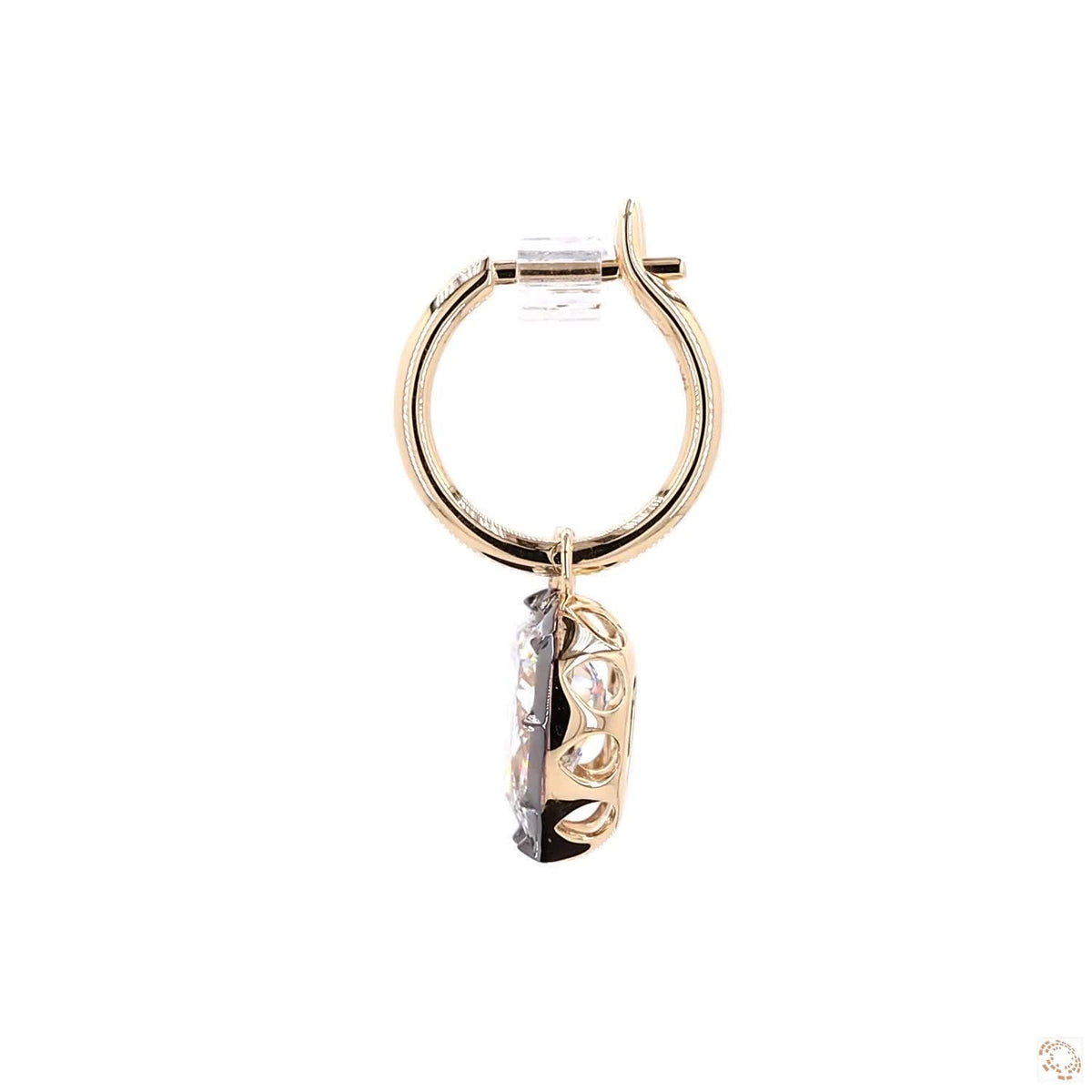 4.16 Ct Black Rhodium Pear Cut Diamond Drop Huggie Earrings in 14K Gold | Two-Tone Teardrop Hoops