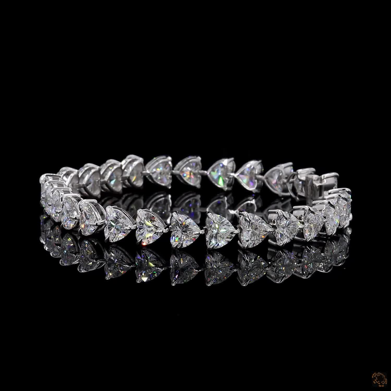 27.55 Ct Heart Shaped Diamond Eternity Line Bracelet in White Gold