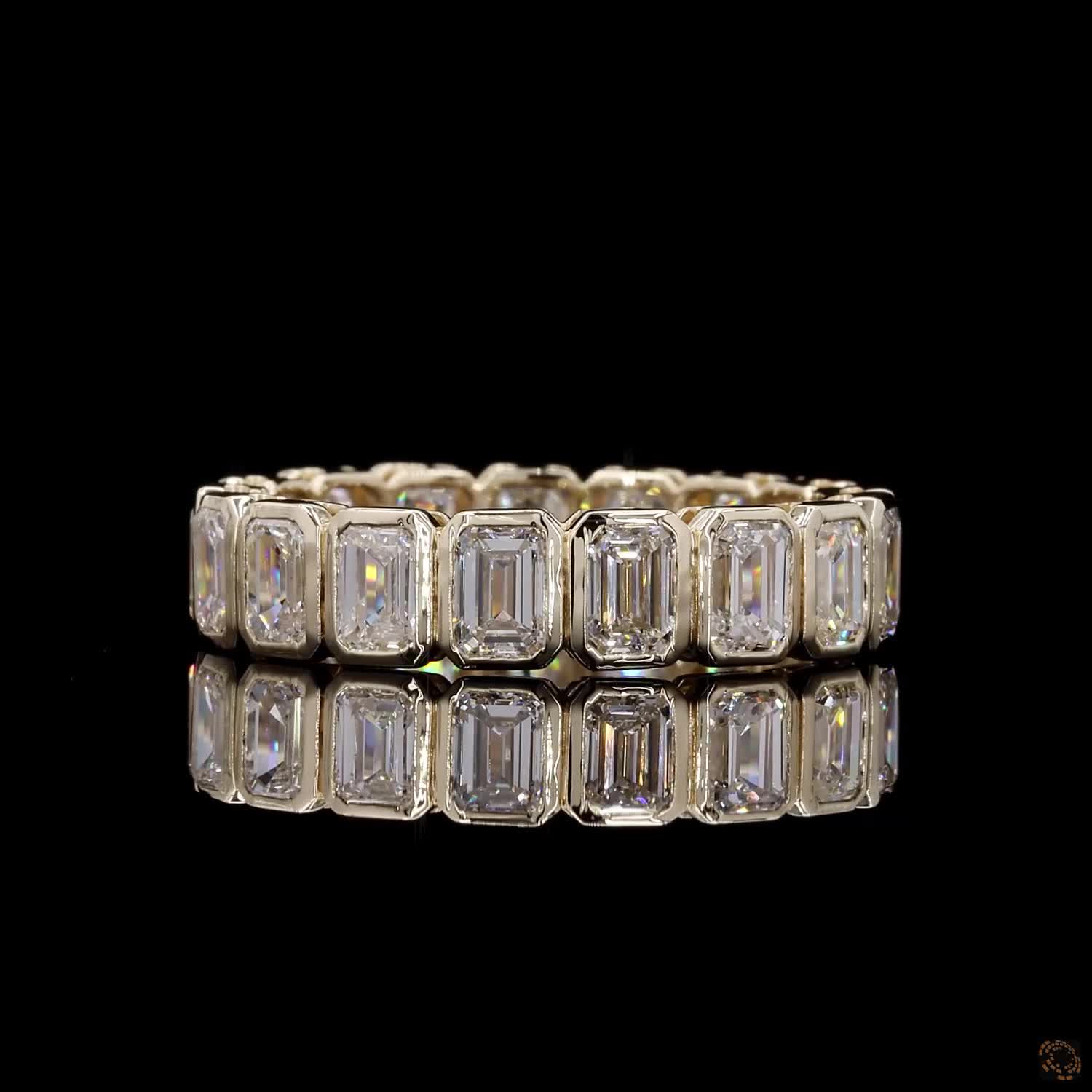 4.18 Ct Bezel-Set Emerald Cut Diamond Eternity Band in 14K Yellow Gold