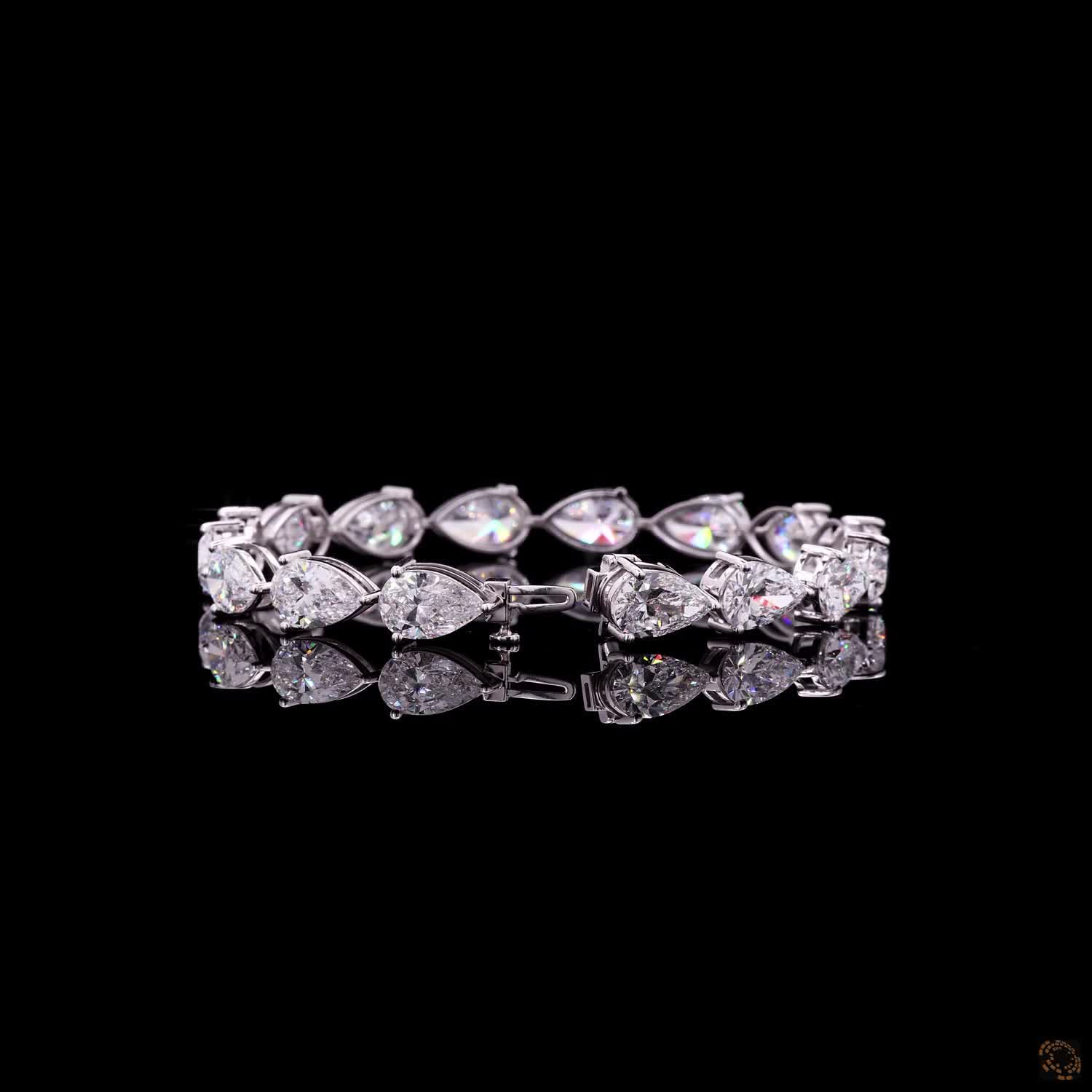 26.03 Ct 14K White Gold Pear Cut Moissanite Tennis Bracelet with Double Latch Box Clasp