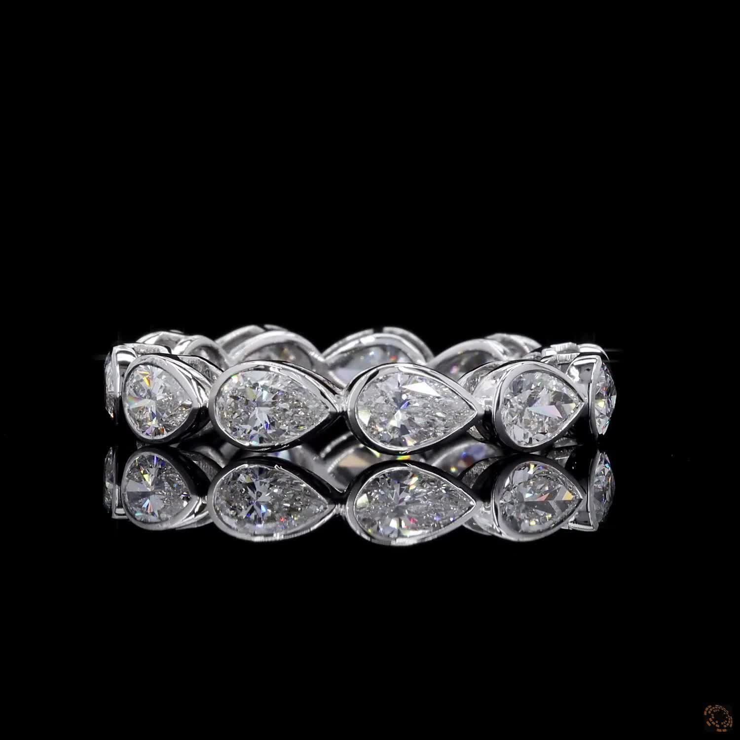 2.72 Ct Full Pear Diamond Eternity Band | Modern Bezel Set Teardrop Diamond Engagement Ring for Women