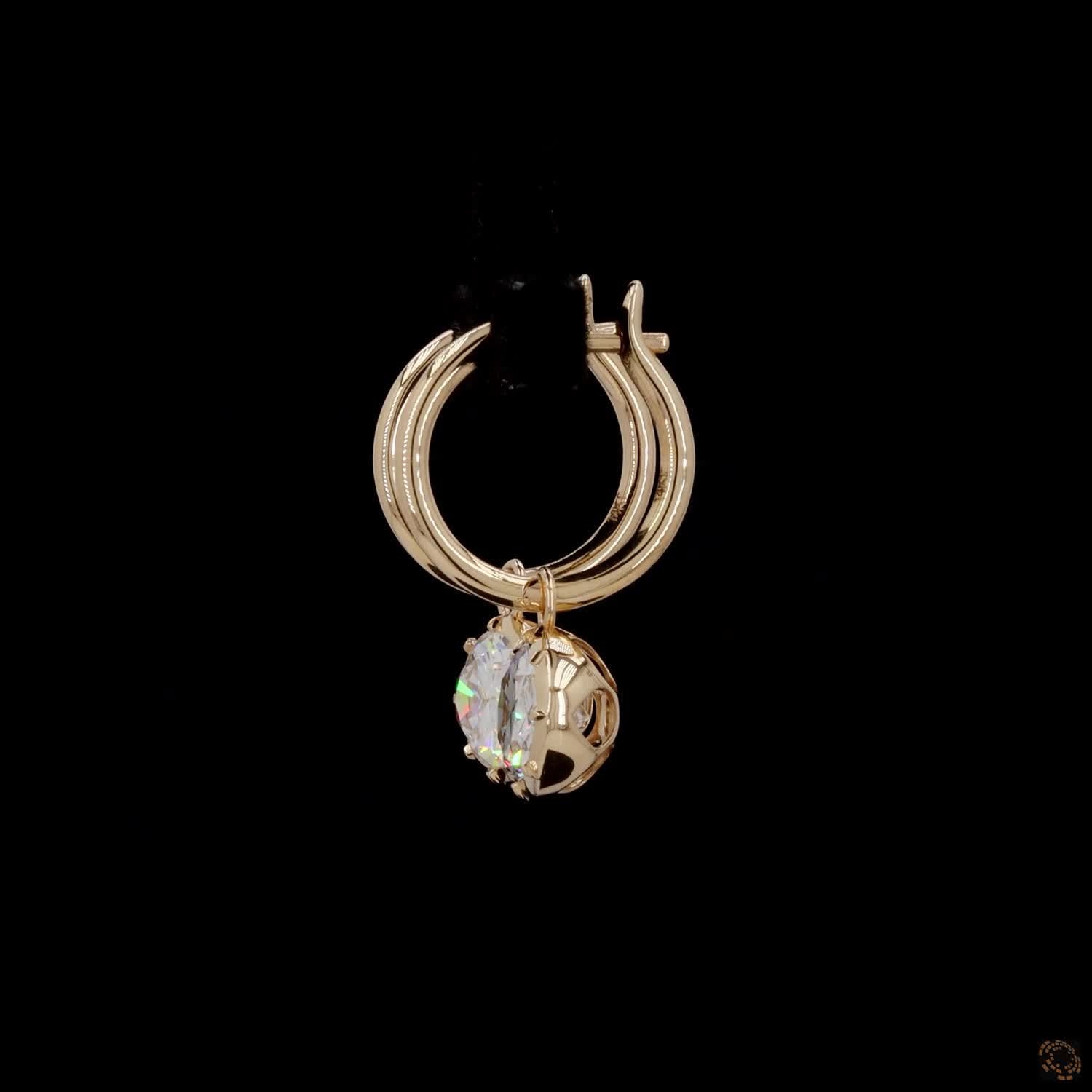 5.04 East-West Oval Diamond Huggie Hoop Drop Earrings in Yellow Gold