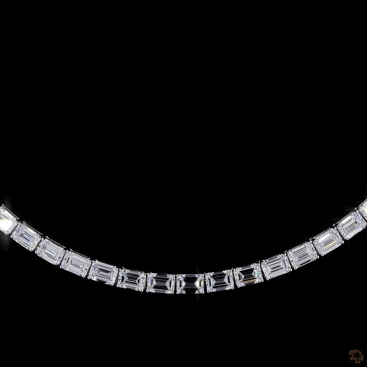 30.22 Ct East-West Emerald Cut Diamond Tennis Necklace | White Gold Riviera Line Necklace