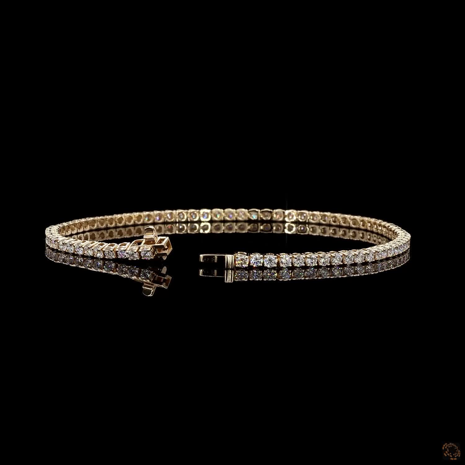 2.54 Ct Yellow Gold Round Cut Moissanite Tennis Bracelet, Warm 14K Gold Eternity Line Bracelet, Classic Everyday Fine Jewelry Gift for Her