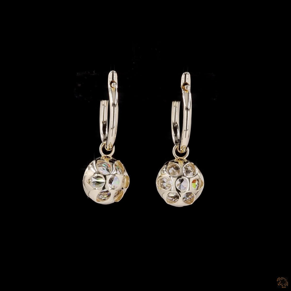 6.00 Ct 14K Round Solitaire Diamond Dangle Hoop Earrings – Blackened Bezel Framed Charm Drops