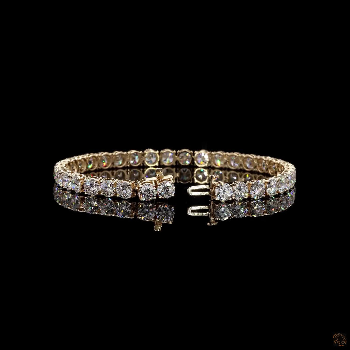 14.70 Ct 14K Yellow Gold Round Cut Tennis Bracelet with Double Latch Box Clasp