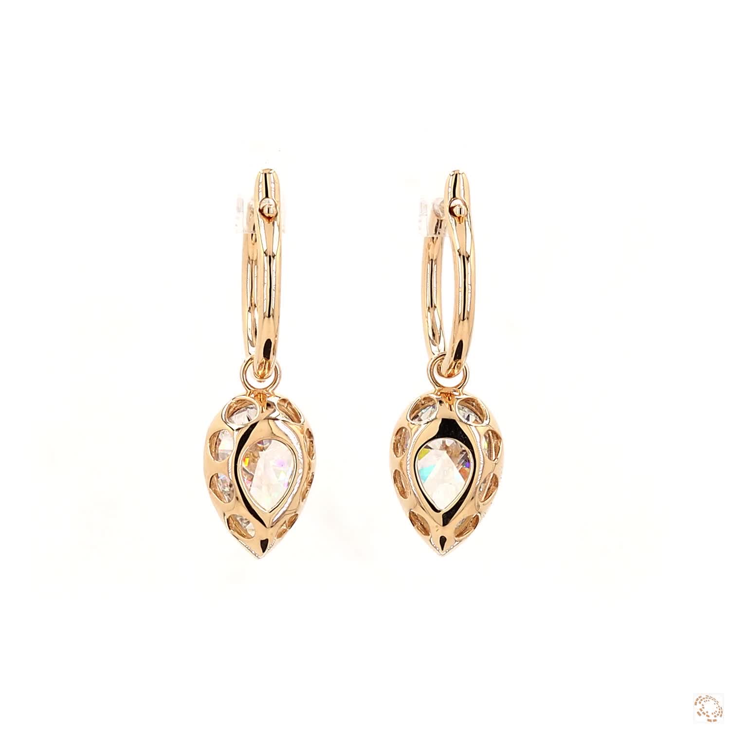 6.09 Ct Pear Cut Diamond Dangle Huggie Hoop Earrings, 14K Two-Tone Gold Teardrop Solitaire Drops