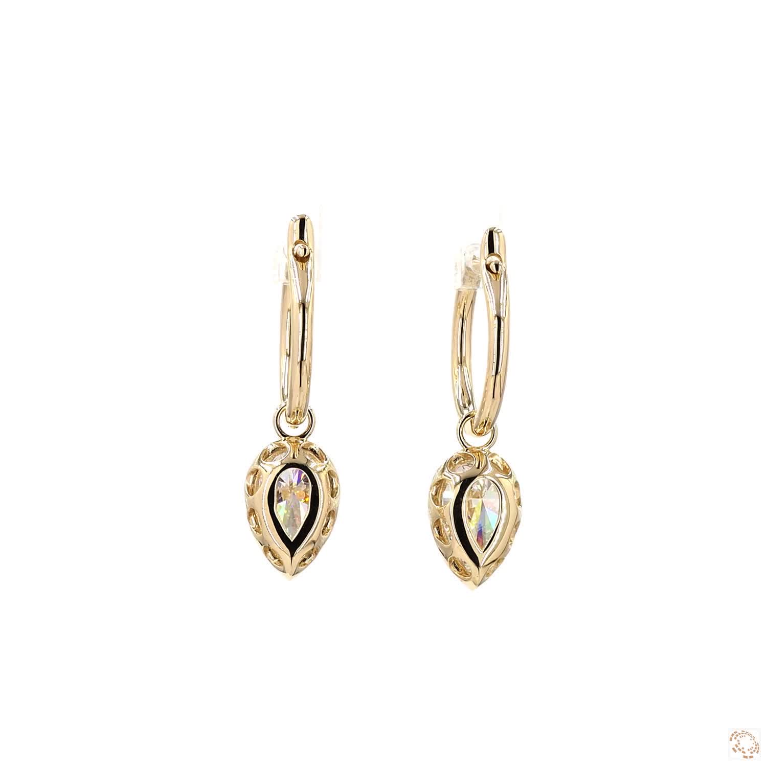 6.09 Ct Pear Cut Diamond Drop Huggie Earrings in 14K Two-Tone Gold | Solitaire Teardrop Dangle Hoops