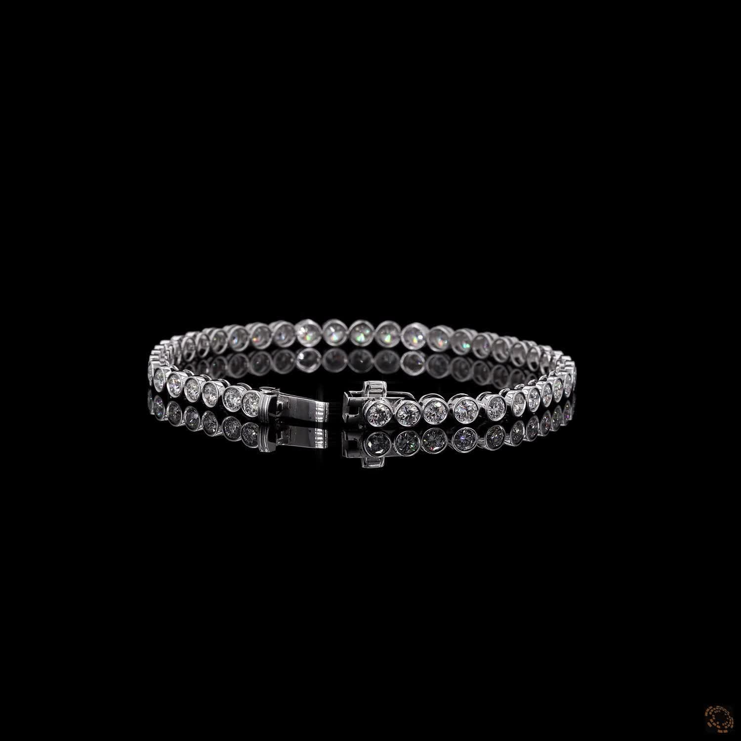 4.56 Ct Round Brilliant Cut Diamond Bezel Set Tennis Bracelet in 14K White Gold – Modern Full Bezel