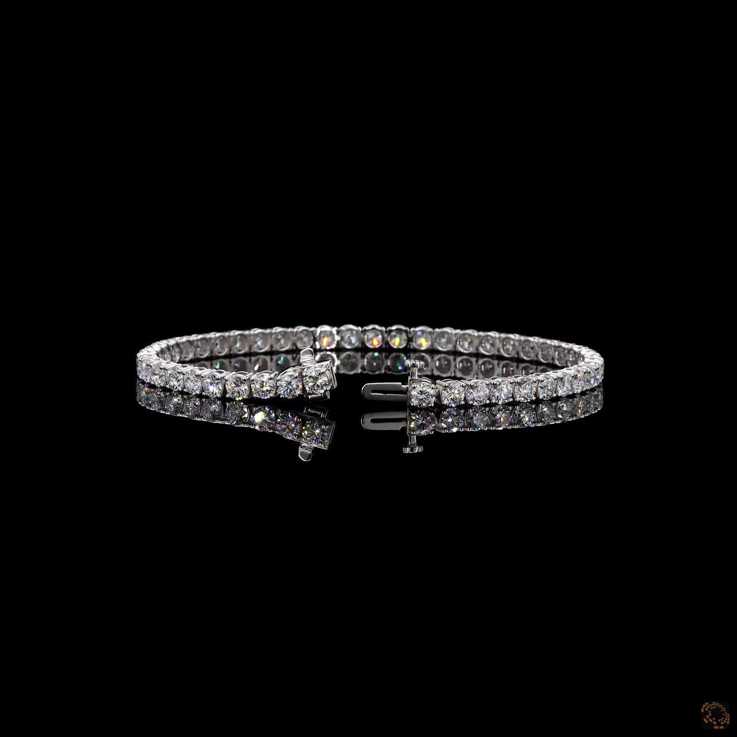 8.19 Ct 14K White Gold Round Moissanite Tennis Bracelet with Double Latch Box Clasp