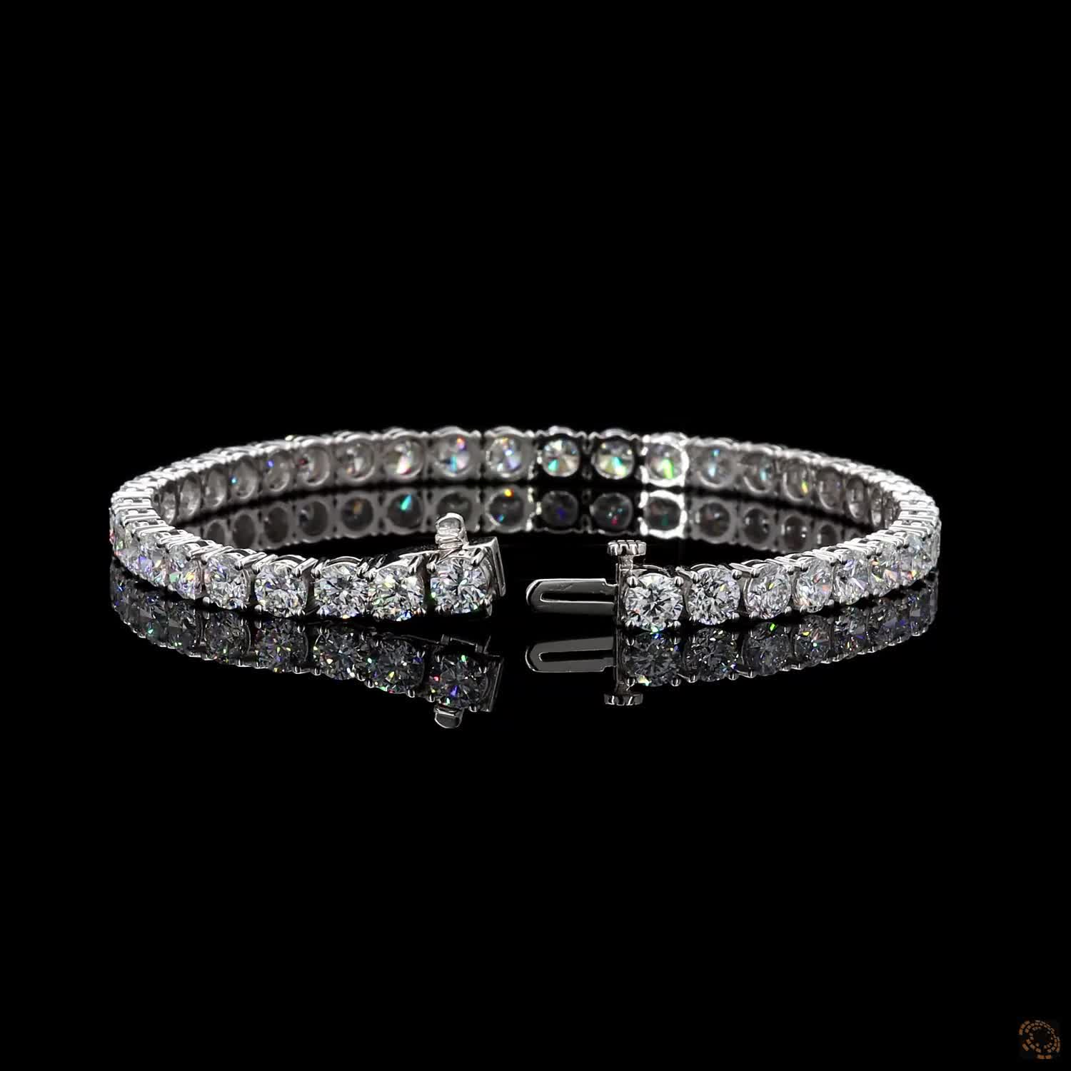 10.76 Ct 14K White Gold Graduated Round Tennis Bracelet with Double Latch Box Clasp