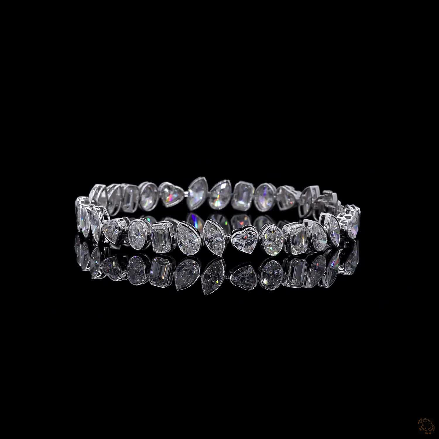 17.25 Ct Multi-Shape Bezel Set Fancy Bracelet in 14K White Gold | Fancy Cut Multi-Stone Line Bracelet