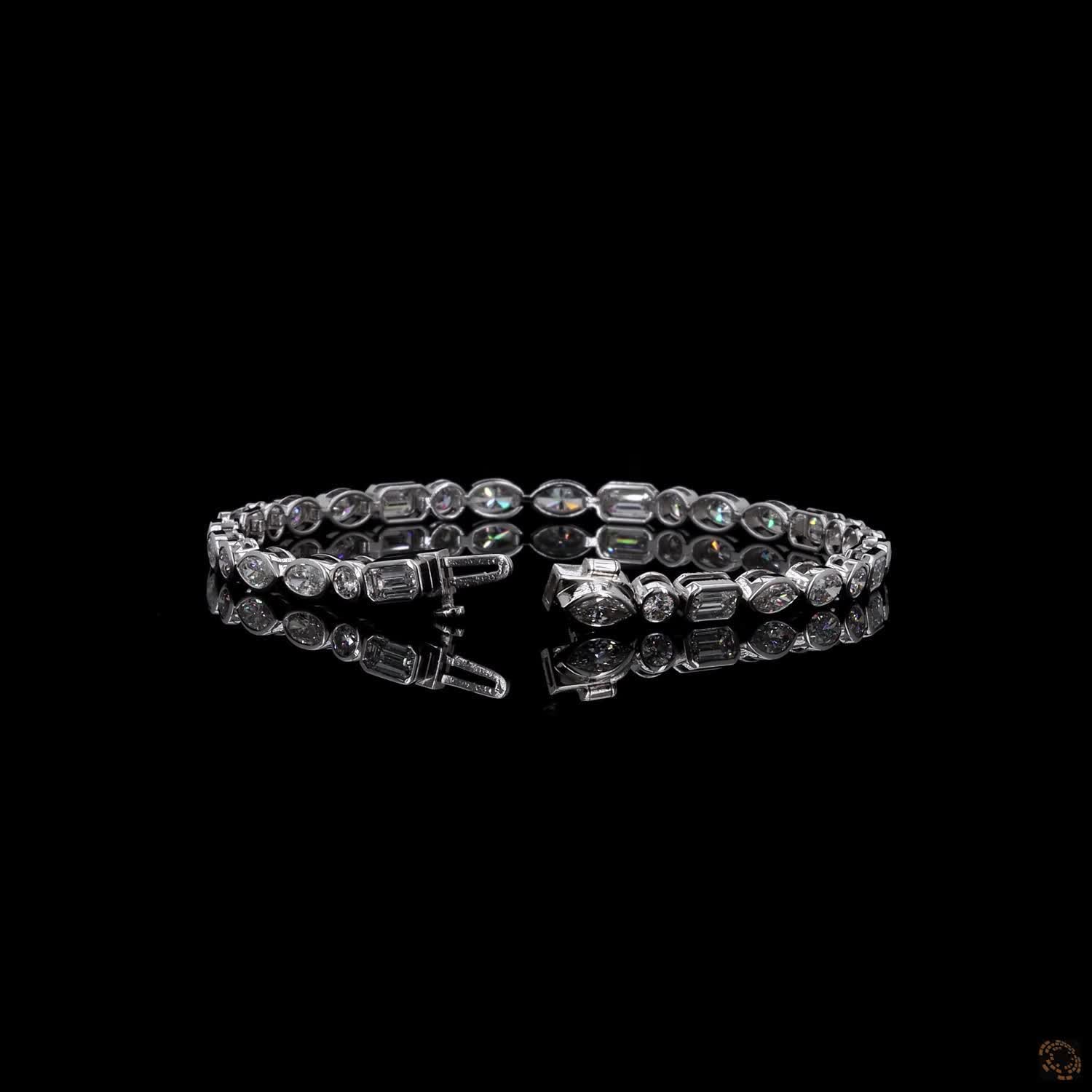 6.19 Ct Silver-Tone Geometric Crystal Bracelet for Women – Elegant Sparkling Link Bracelet