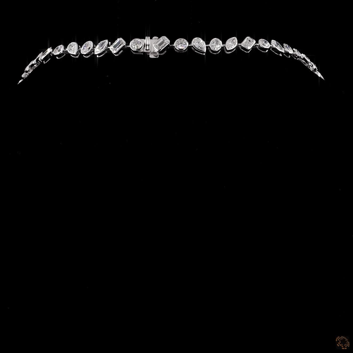 17.19 Ct White Gold Bezel Set Fancy Shape Diamond Mosaic Tennis Necklace