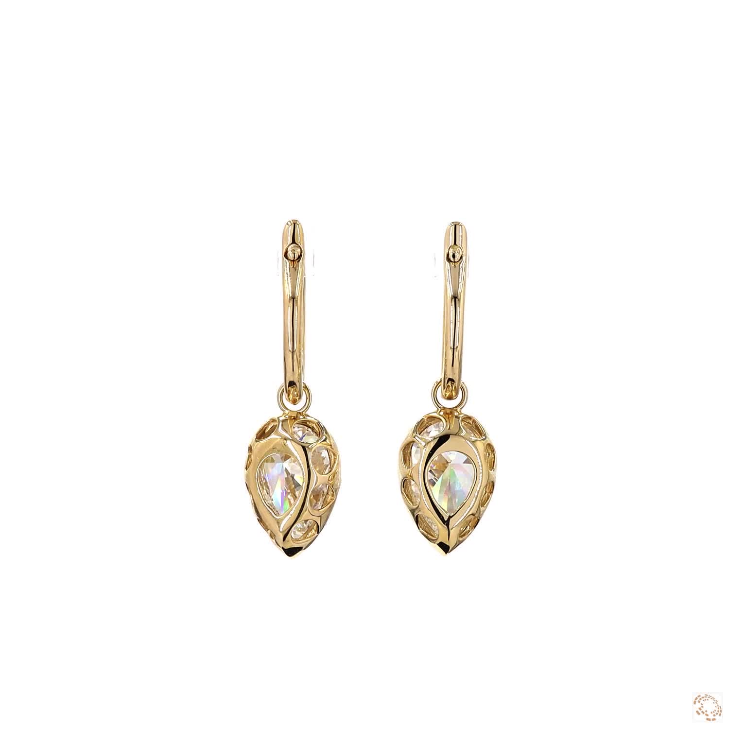 6.03 Ct Solitaire Drop Hoop Earrings | Pear Cut Bezel Set Diamond Dangle Hoop Earrings | Elegant Minimalist Luxury Earrings for Women