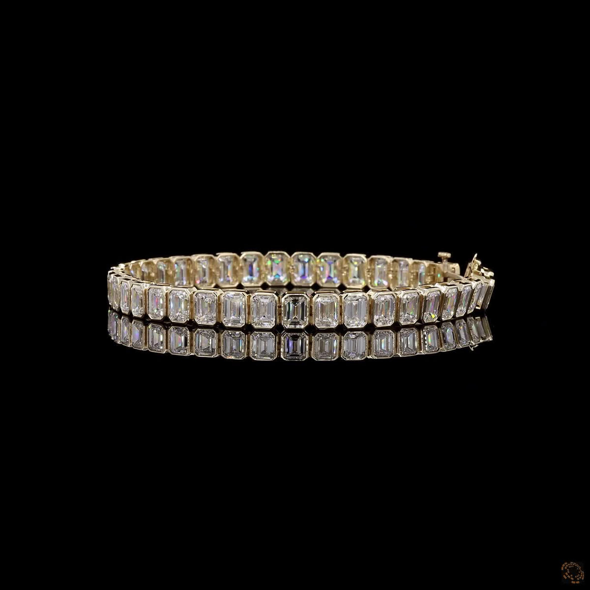 18.7 Ct Bezel-Set Emerald-Cut Diamond Tennis Bracelet in 14K Yellow Gold