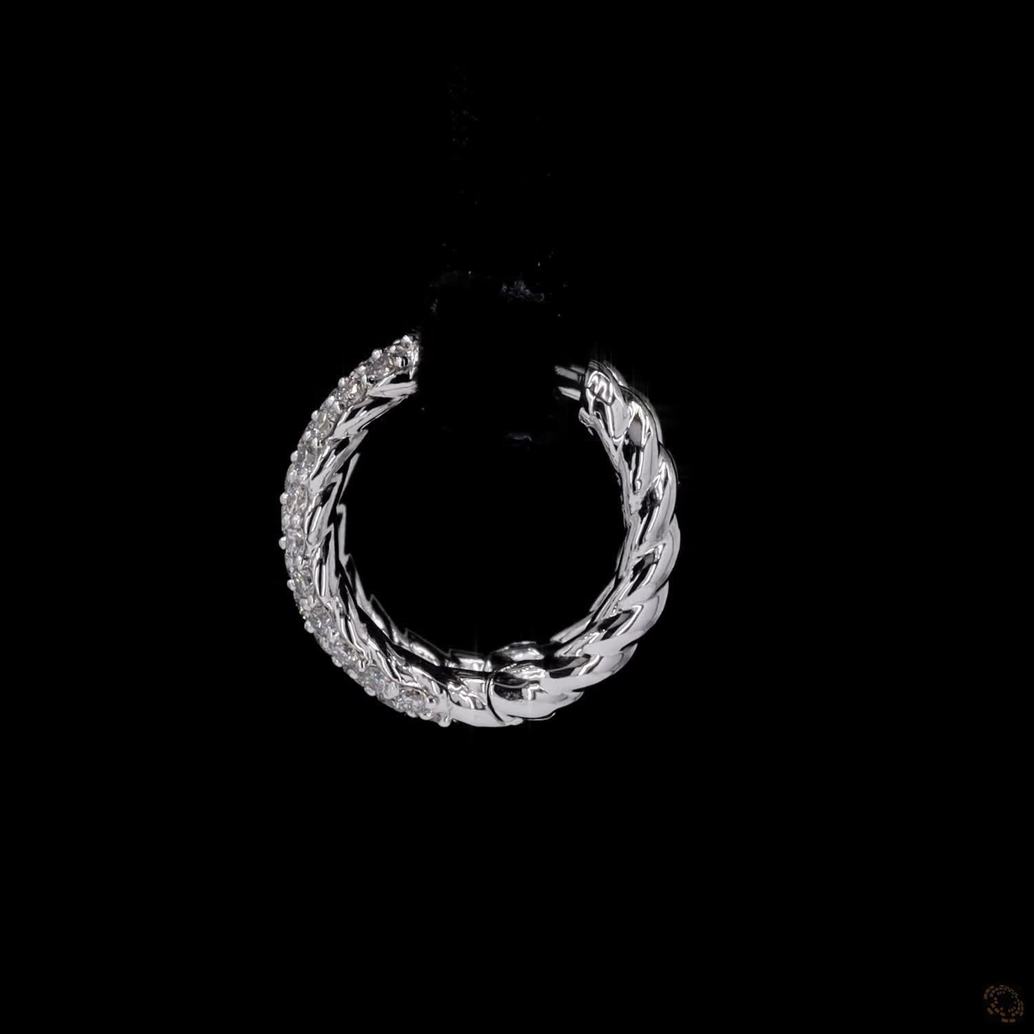 0.87 Ct Diamond Pavé Cable Twist Hoop Earrings in 14K White Gold | 3-Row Pavé Front & Twisted Back Huggie Hoops