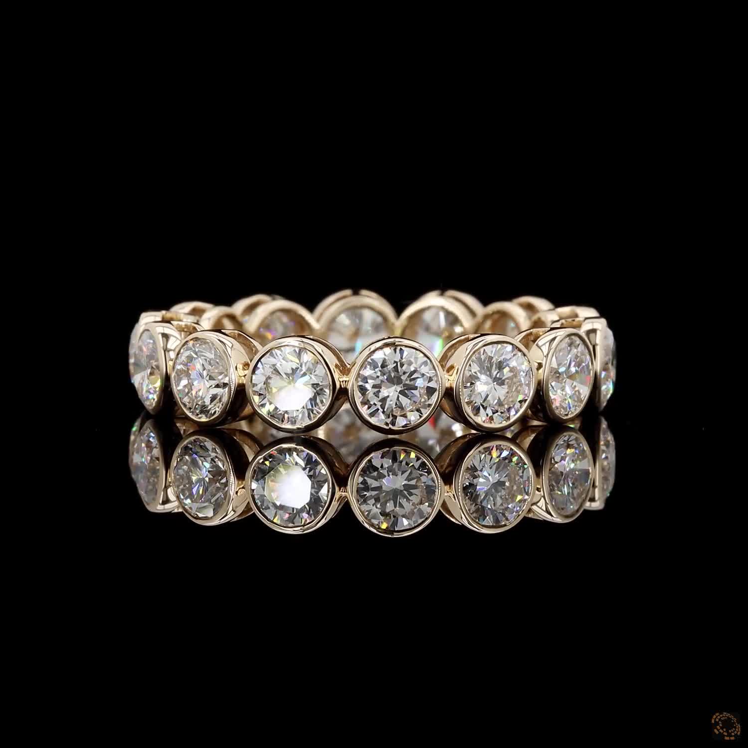 3.56 Ct Round Cut Diamond Bezel Eternity Band – 14K Yellow Gold Floating Bezel Wedding Ring