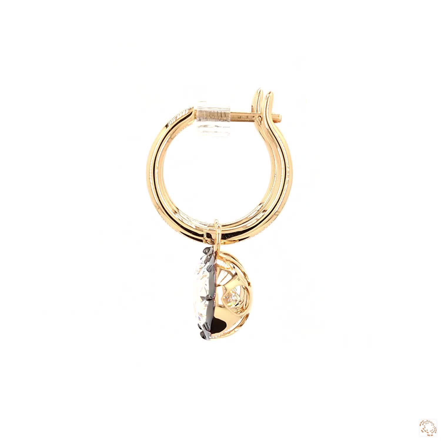 6.12 Ct Blackened Gold Oval Diamond Dazzle Drop Hoop Earrings in 14K Gold
