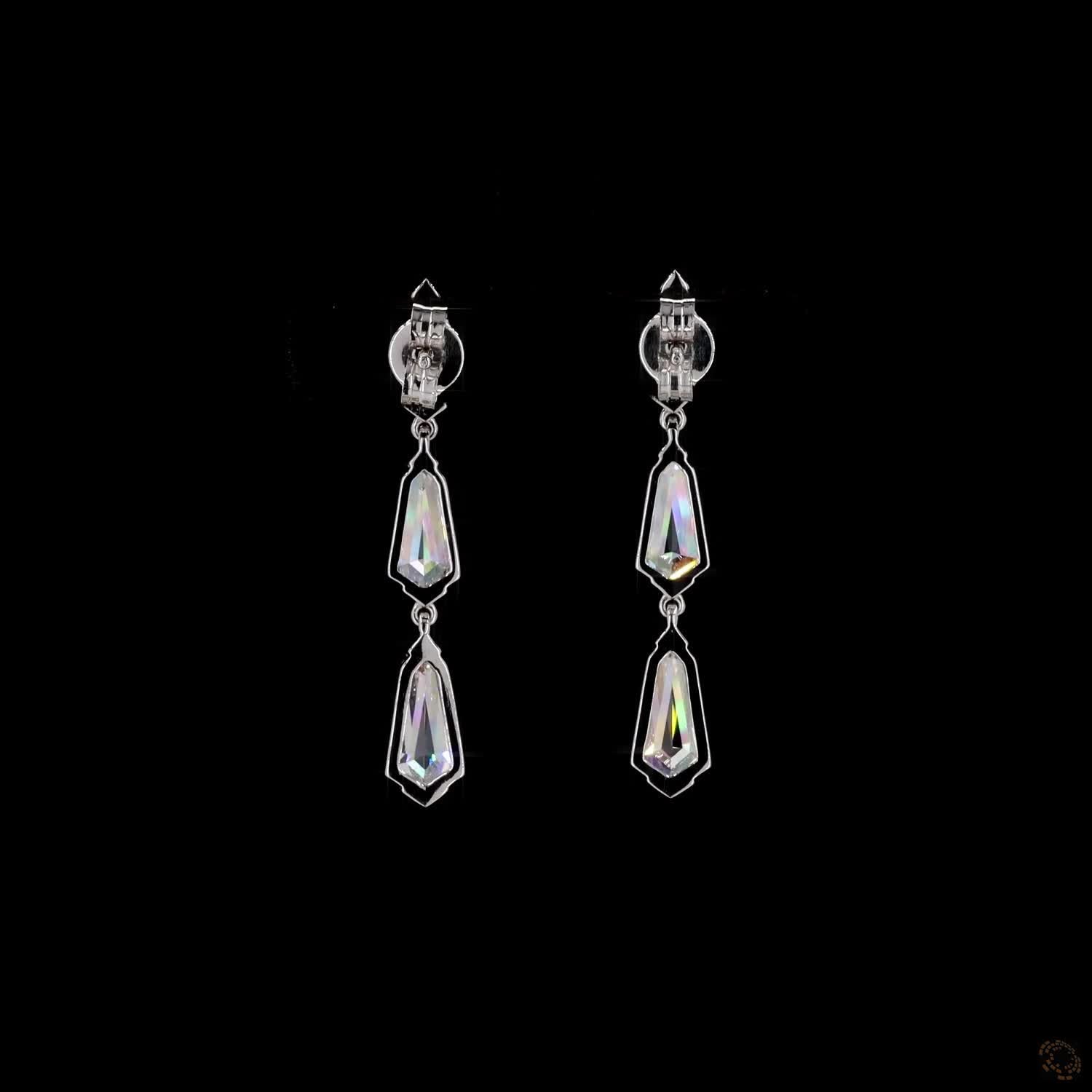 3.97 Ct White Gold 3-Stone Shild Cut Diamond Linear Drop Earrings