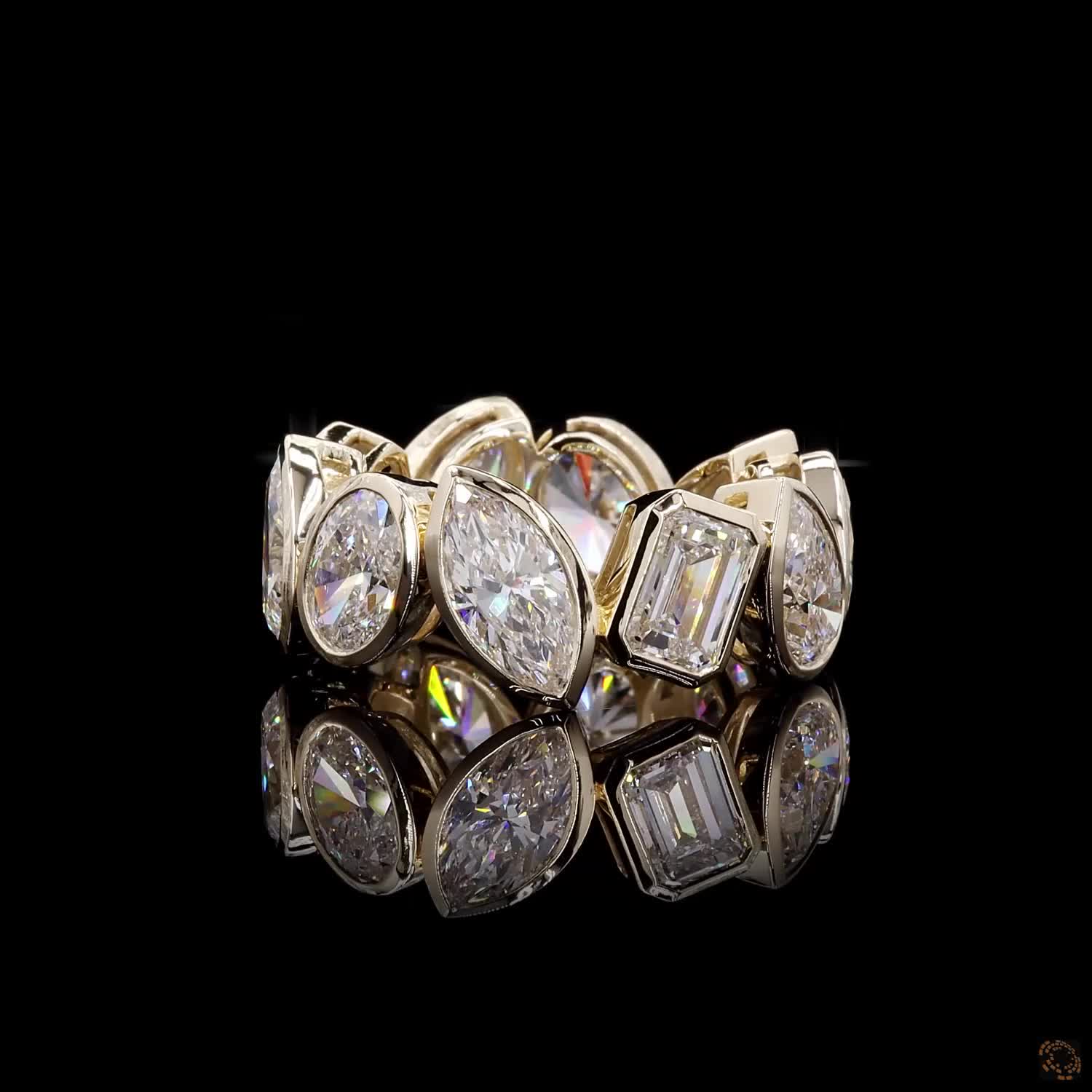 11.10 Ct Mixed Shape Bezel Set Lab Grown Diamond Eternity Band Ring in 14K Yellow Gold | Full Eternity Wedding Band | Anniversary Gift for Women