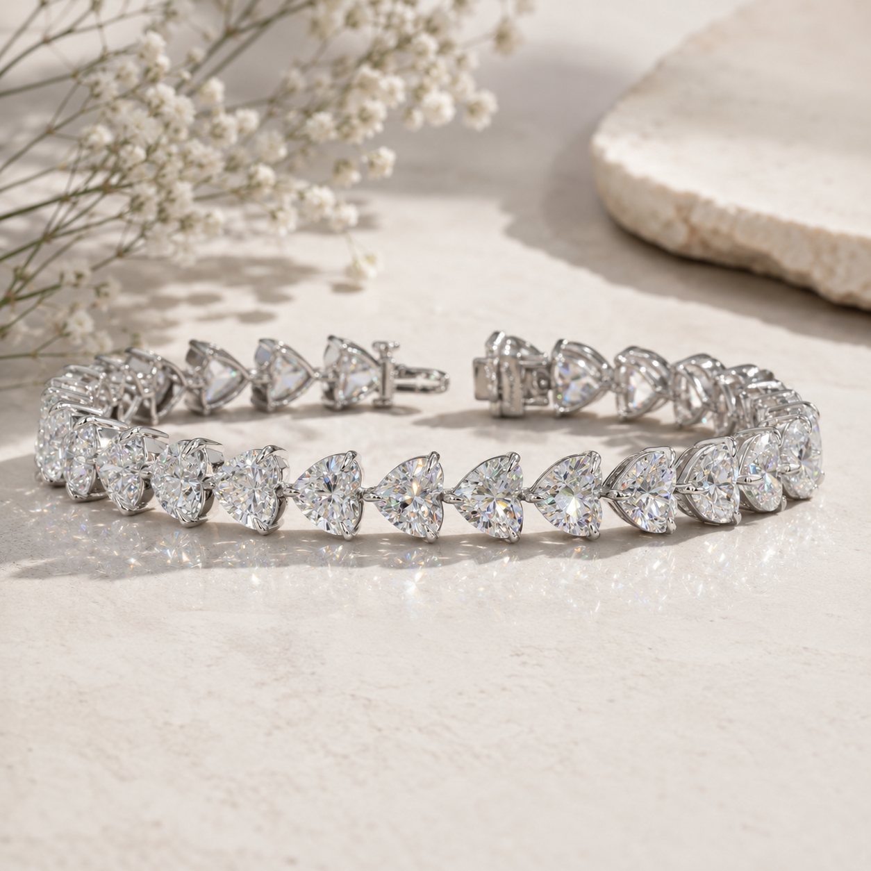 22.70 Ct Luxury Heart Cut Diamond Tennis Bracelet | Lab Grown Diamond White Gold Bracelet