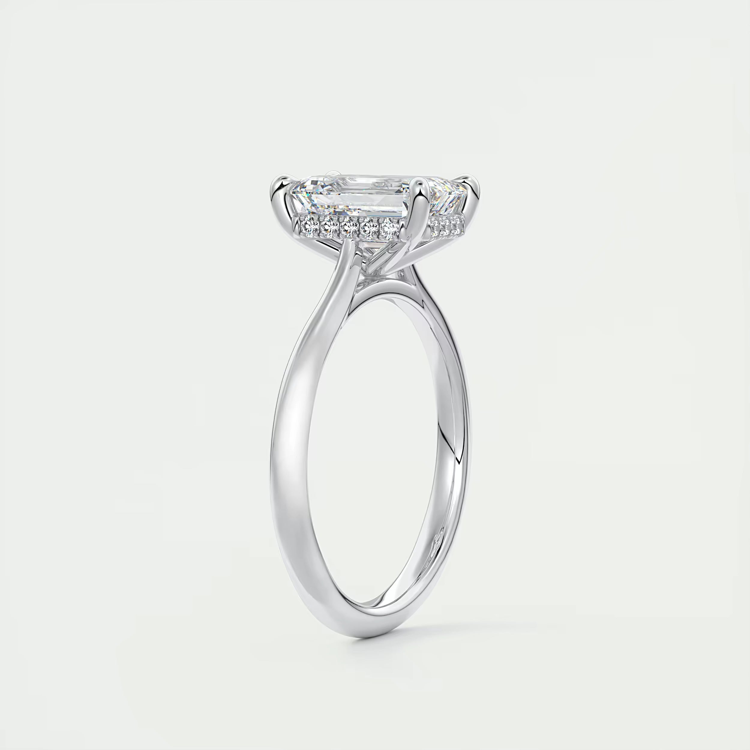 2.80 Ct The Cathedral Hidden Halo Center Stone Emerald Engagement Ring