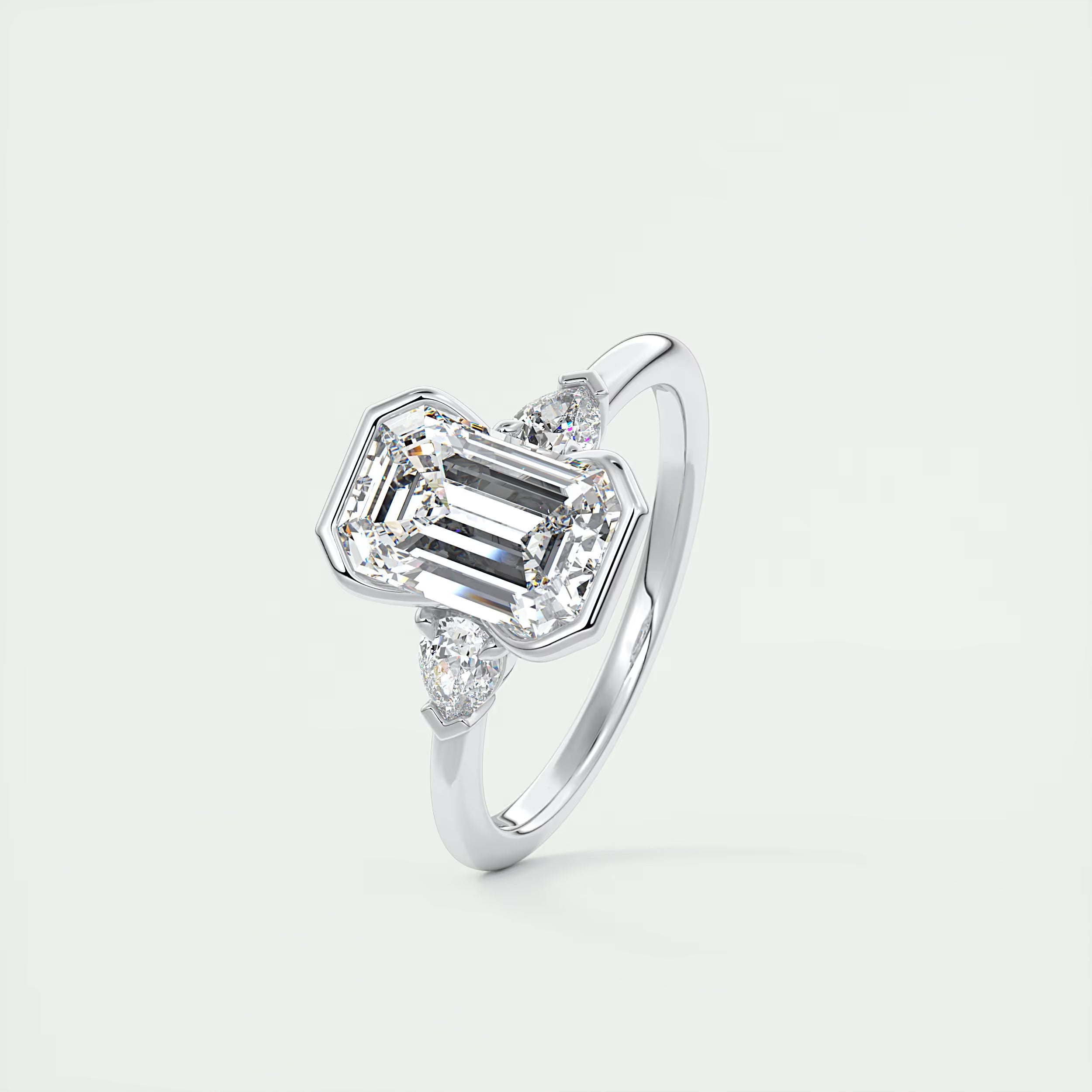 2.50 Ct Center Stone Emerald & Side Stone Pear - Engagement Rings