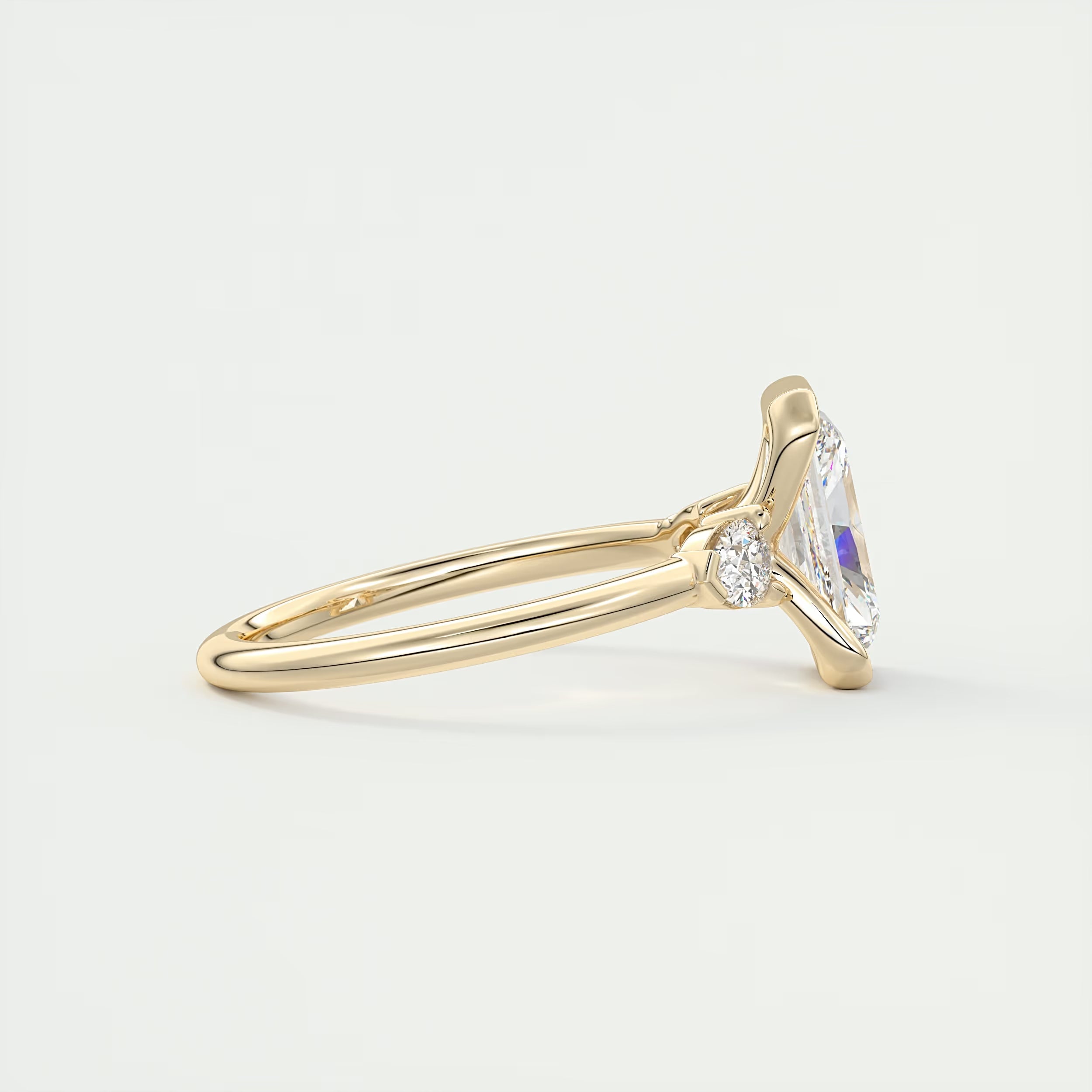2.50 Ct Clutch Radiant & Pear Three Stone Engagement Rings
