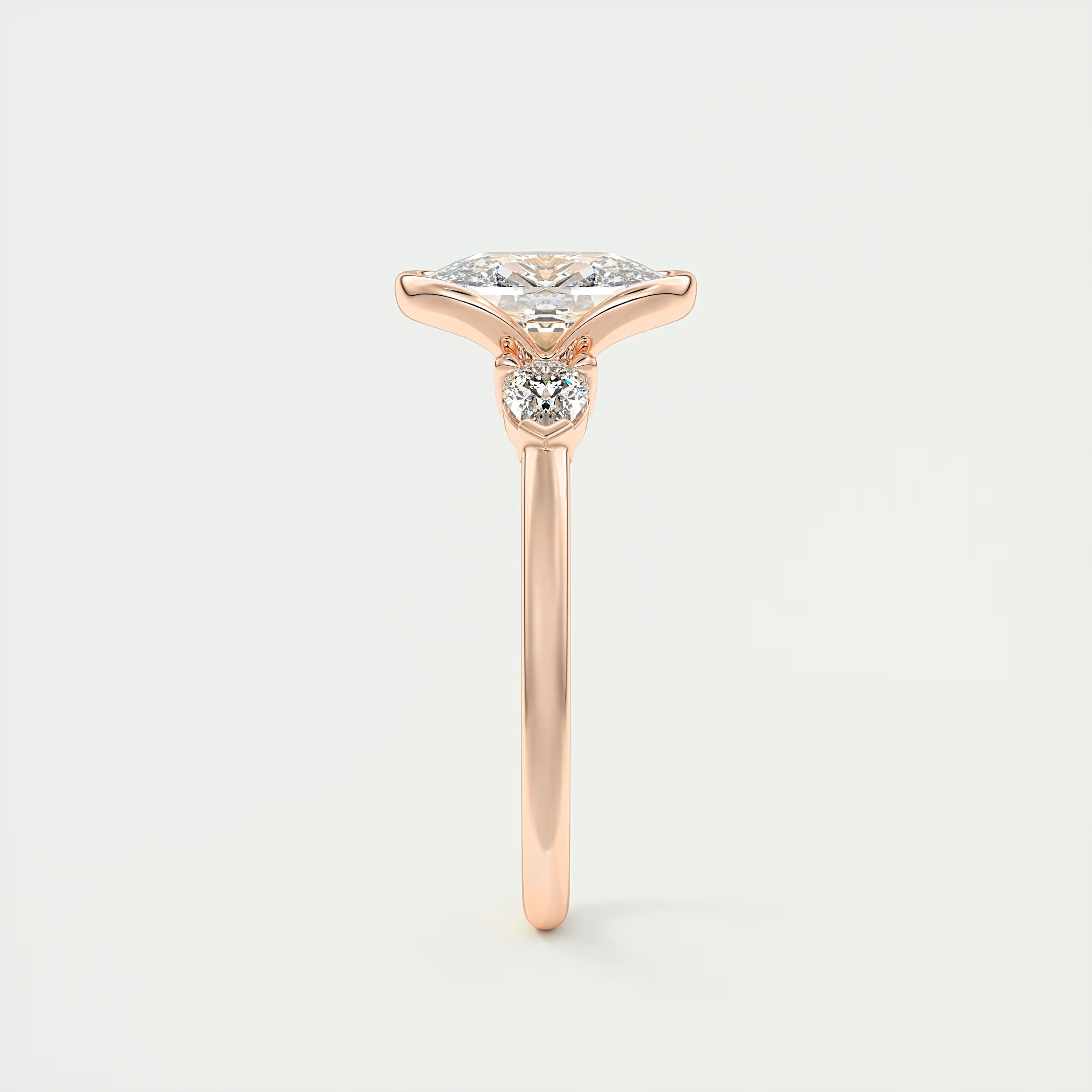 2.50 Ct Clutch Elongated Center Stone Cushion Three Stone Engagement Rings