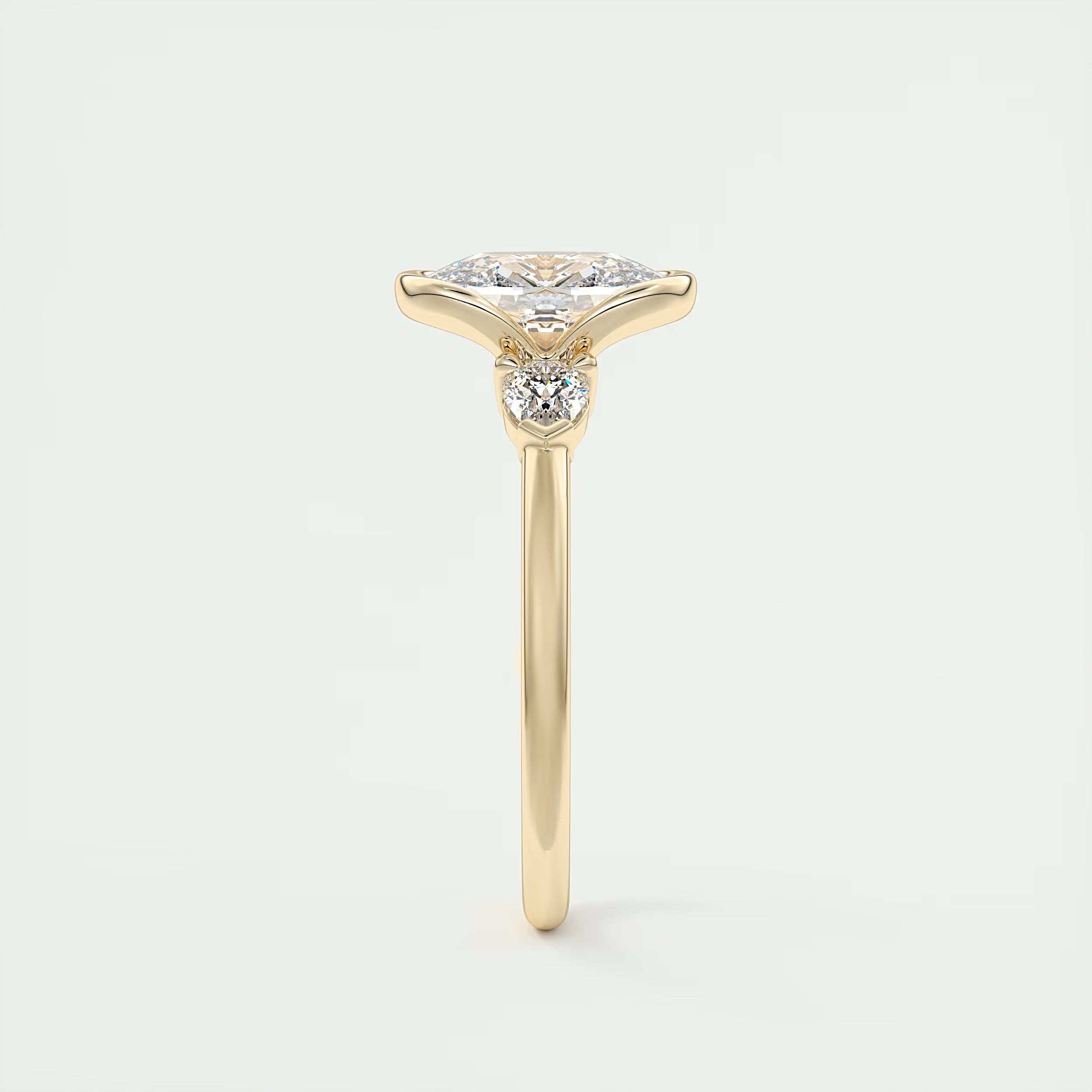 2.50 Ct Clutch Elongated Center Stone Cushion Three Stone Engagement Rings